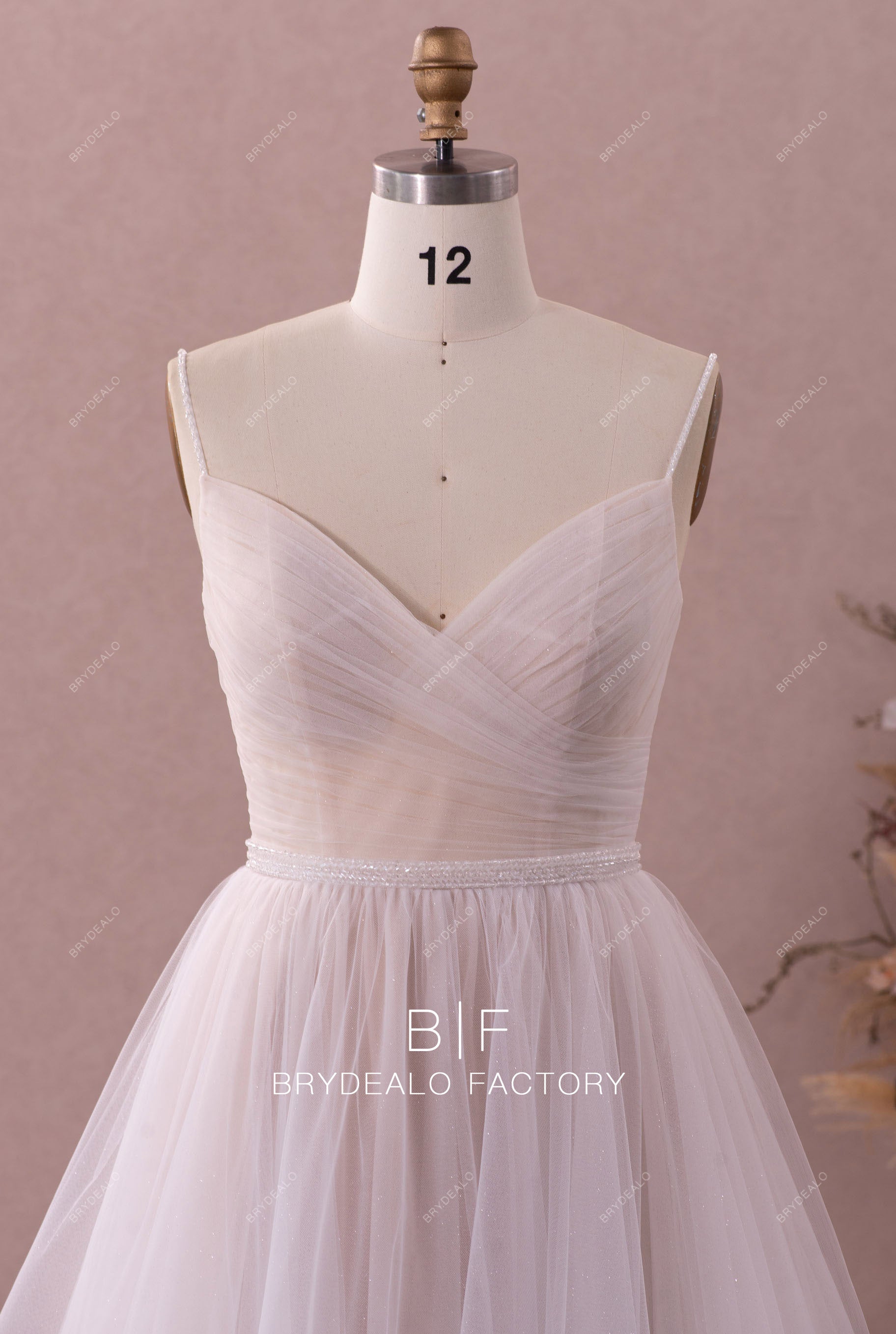 beaded straps pleated wedding dress