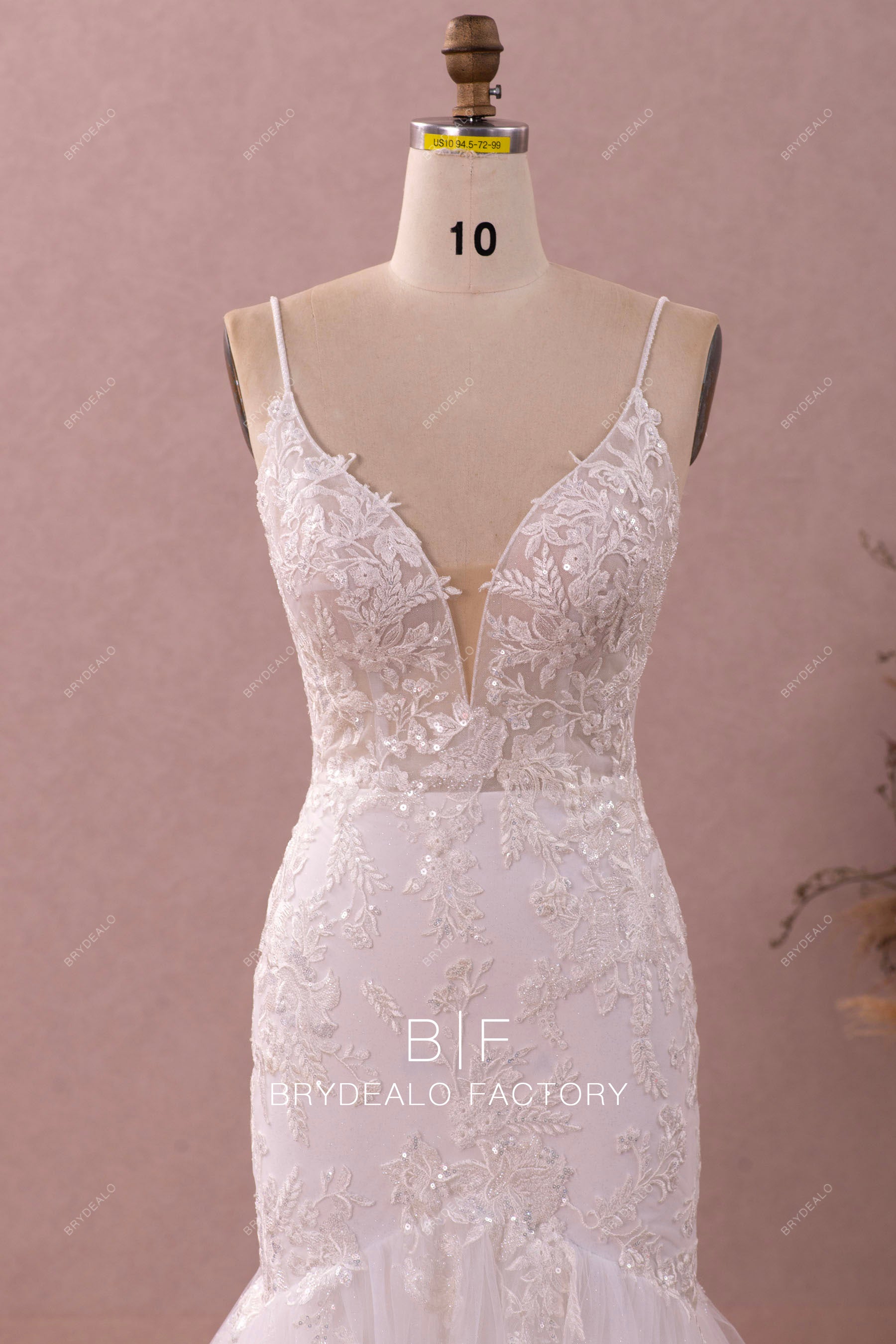 beaded straps plunging mermaid wedding dress
