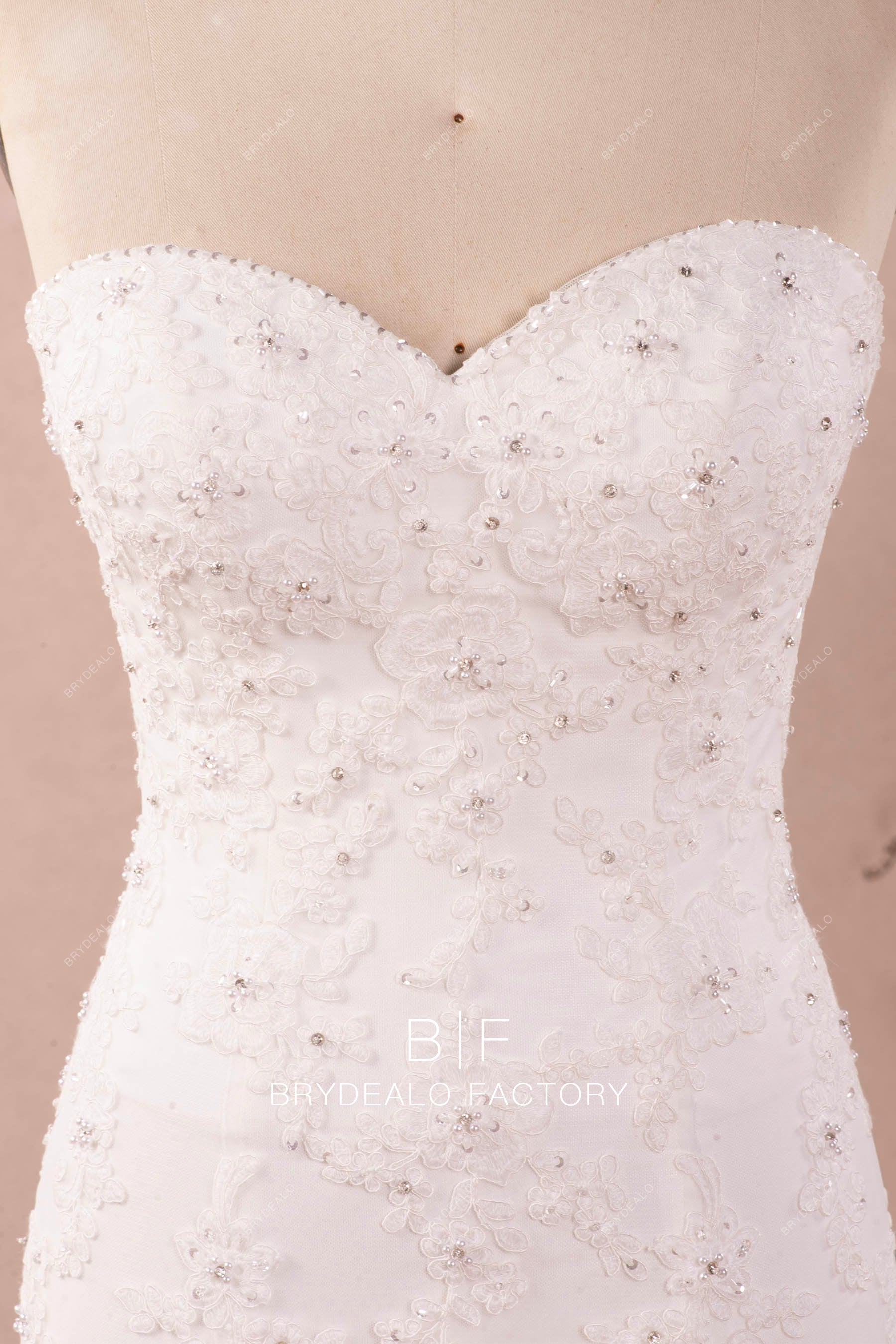 beaded sweetheart lace wedding dress