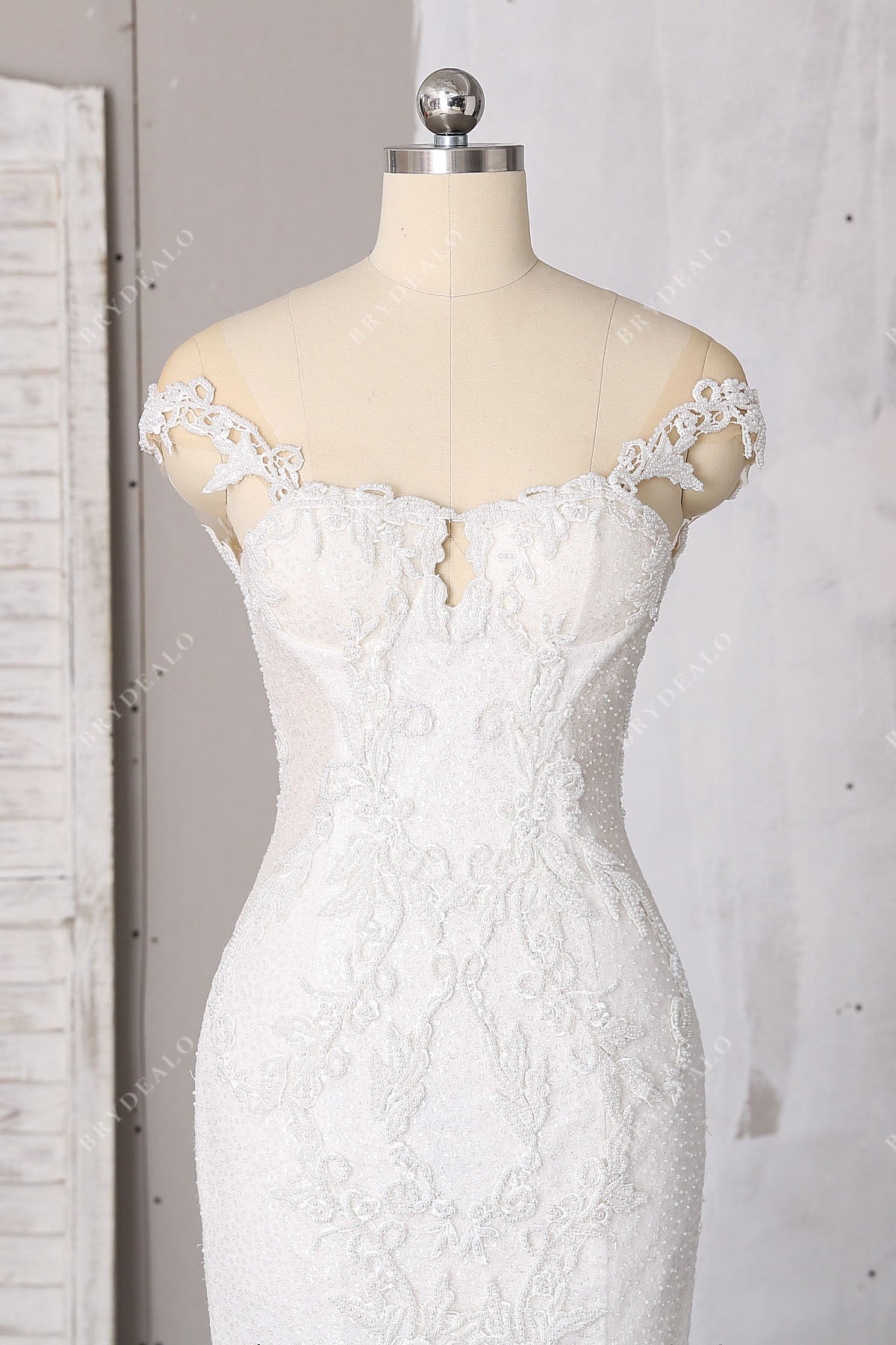 beaded sweetheart neck off-shoulder dress