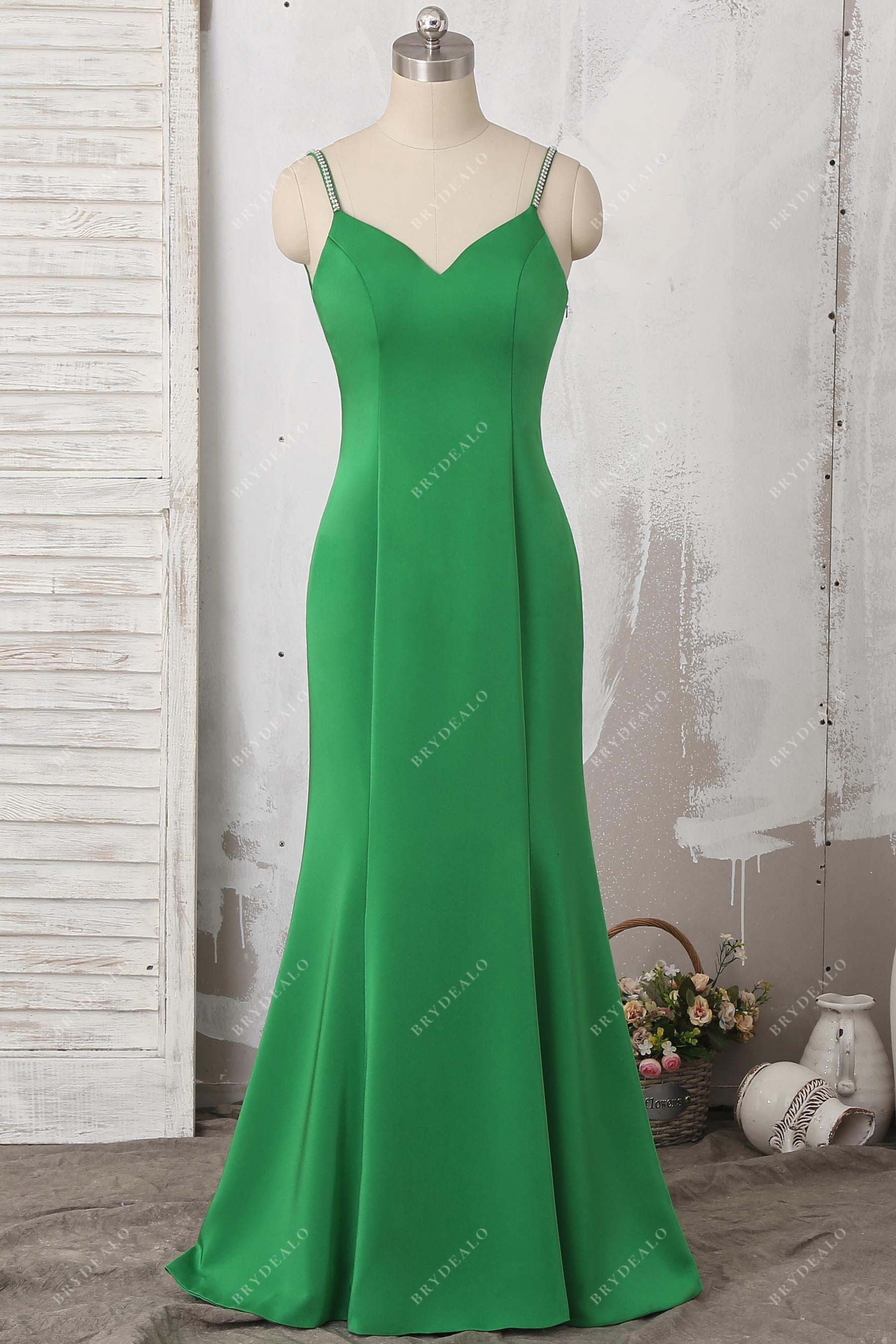 beaded thin straps mermaid dress