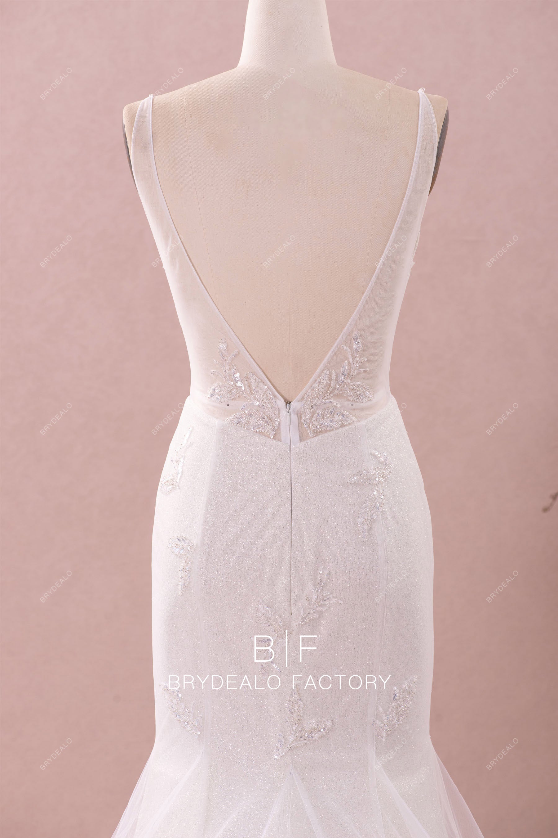 beaded v-back wedding dress