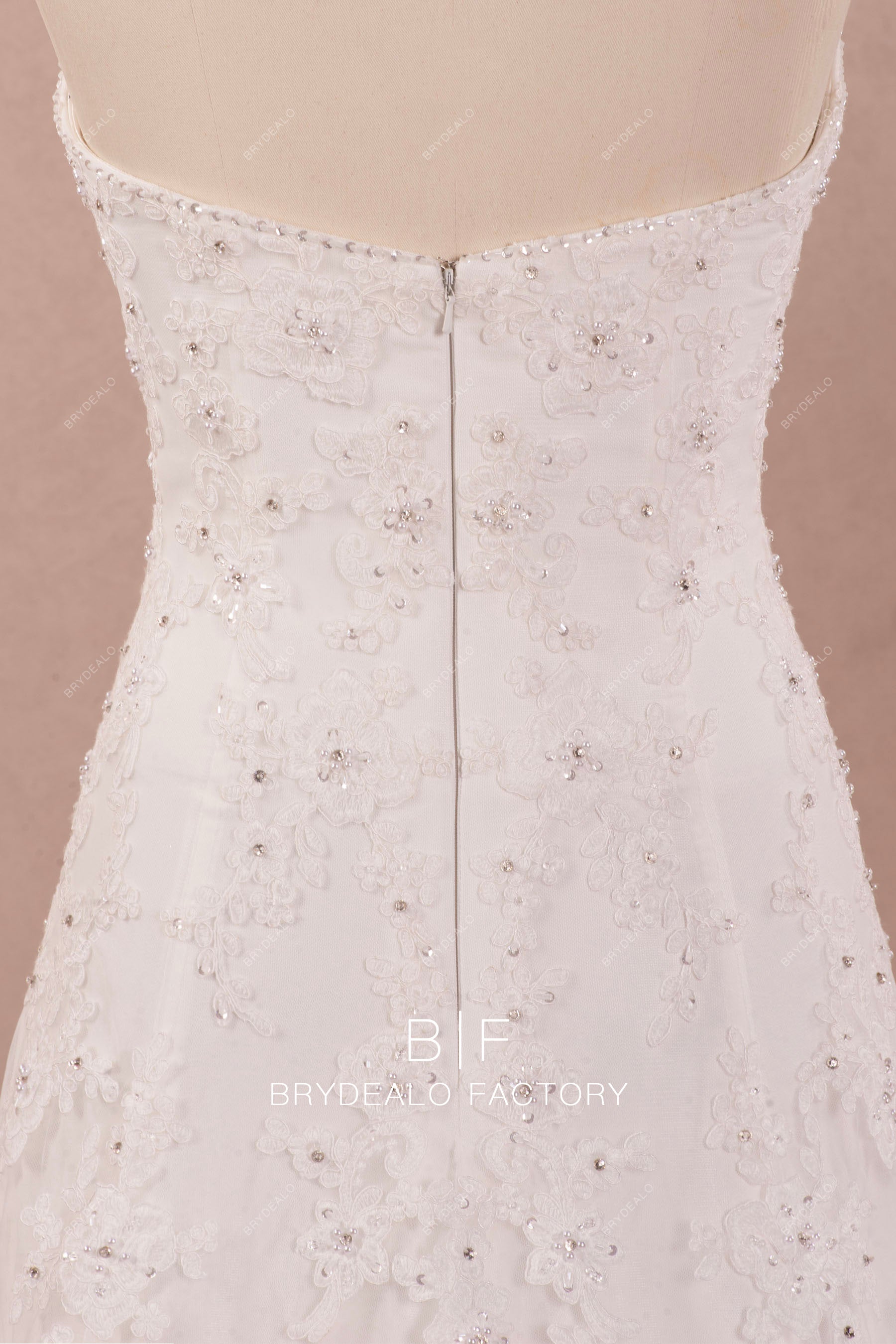 beaded zipper back wedding gown