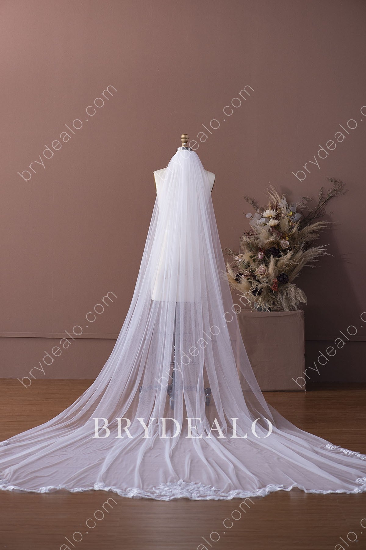chapel length lace tulle veil