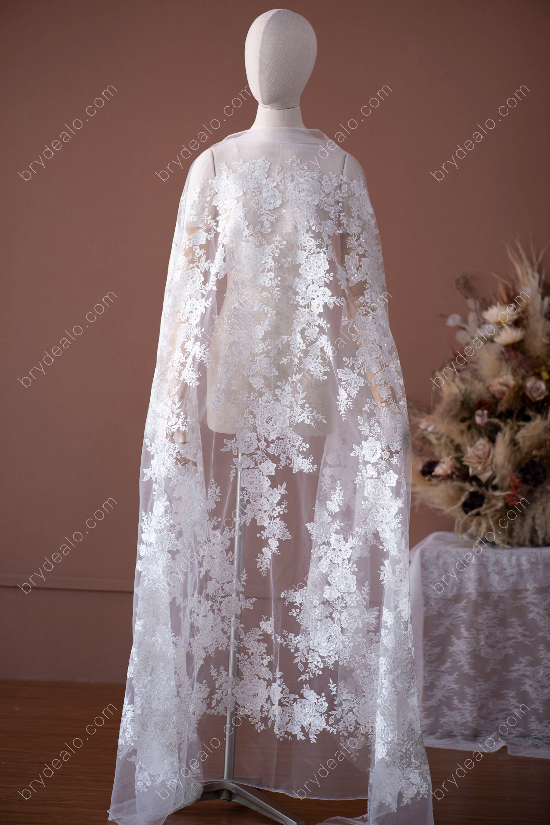 Sequin Flower Bridal Lace Fabric