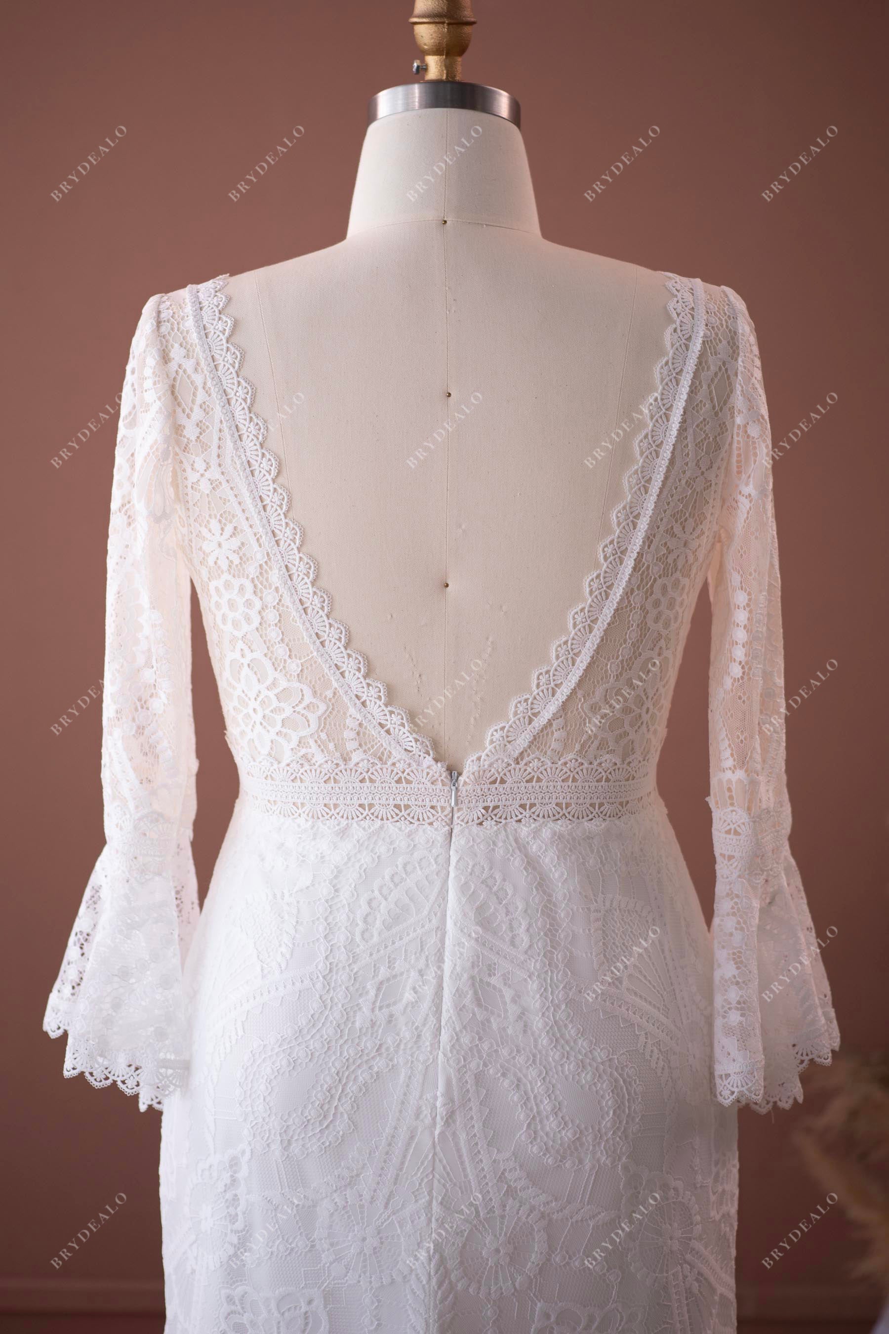bell sleeve open back wedding dress