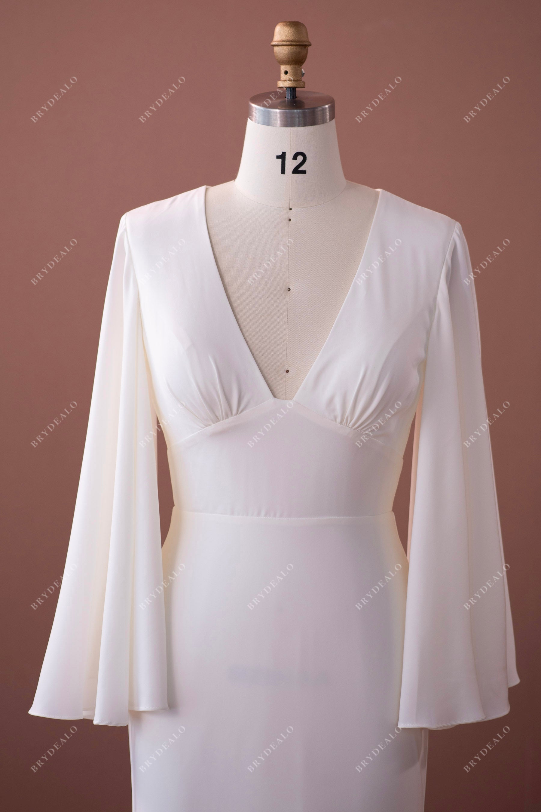 bell sleeve V-neck wedding dress