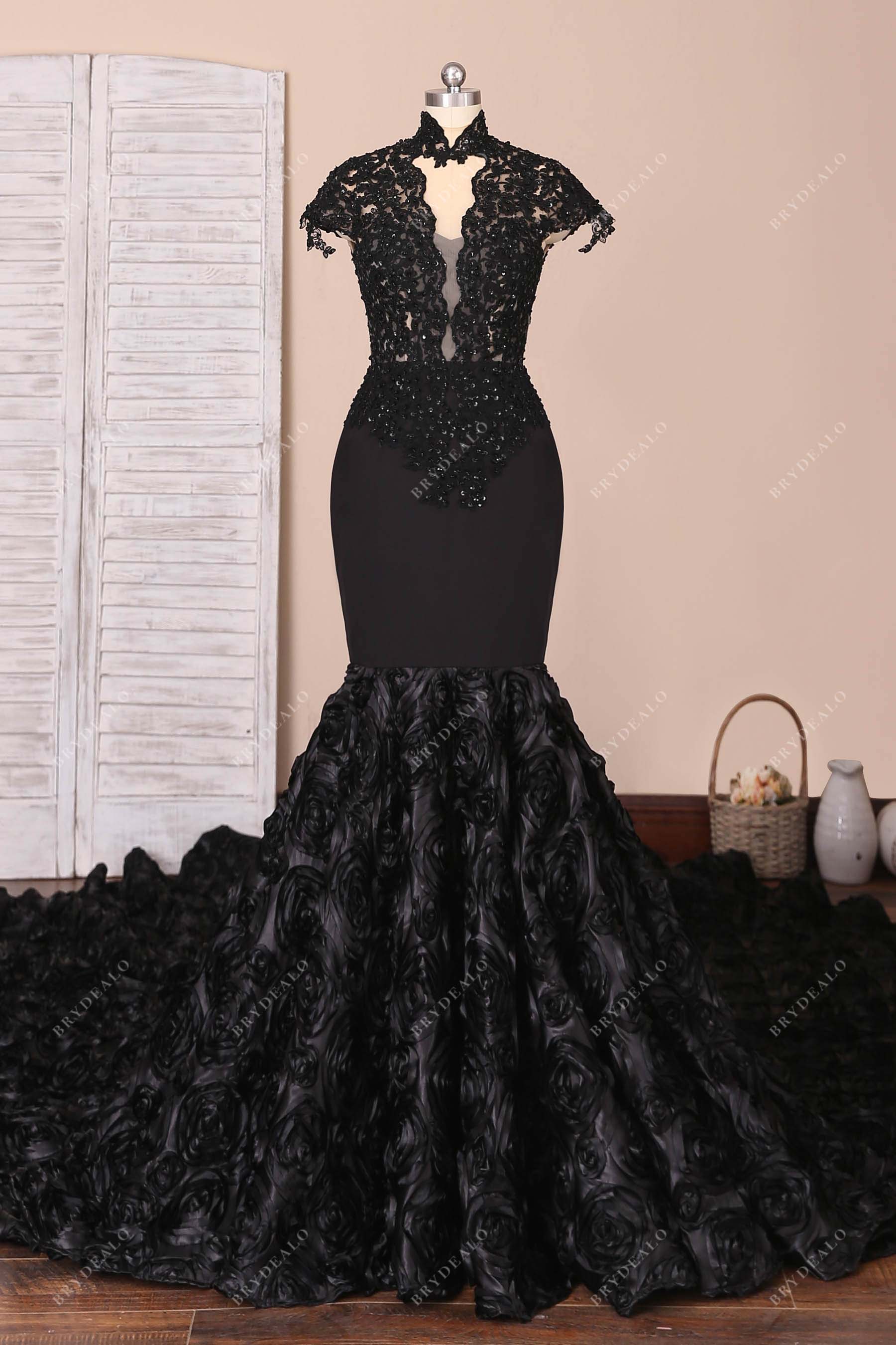 black beaded lace dress A Line V Neck Open Back Black Beaded Lace Prom Dresses, V Neck Floor L –  jbydress main image 1