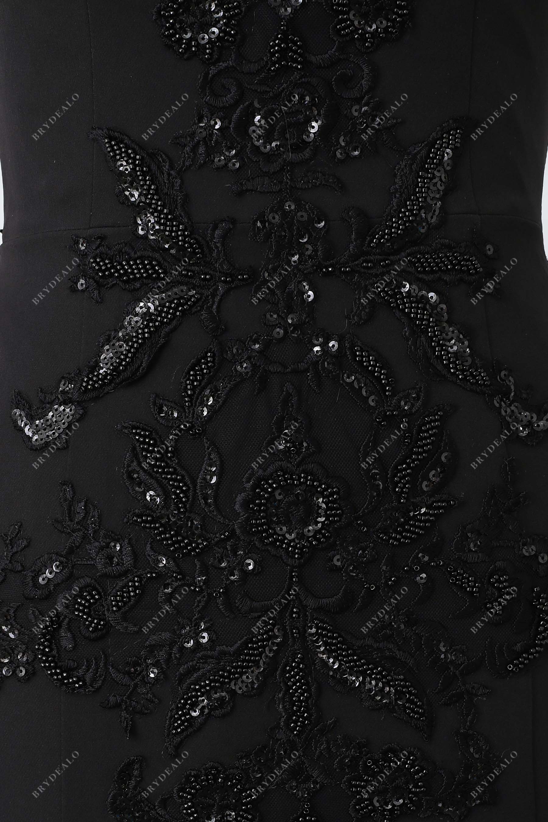 black beaded appliqued satin waist