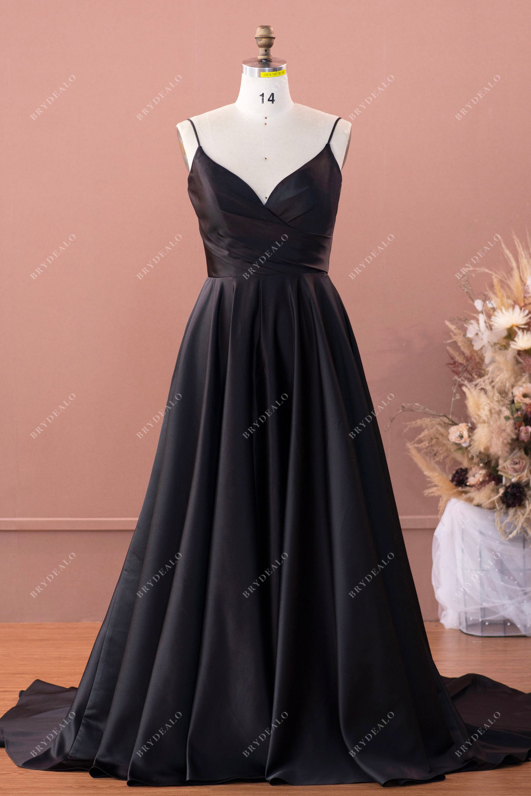 Black Spaghetti Straps V-Neck Pleated A-Line Wedding Dress Ivory Black Spaghetti Straps V-Neck Pleated A-Line Wedding Dress Ivory