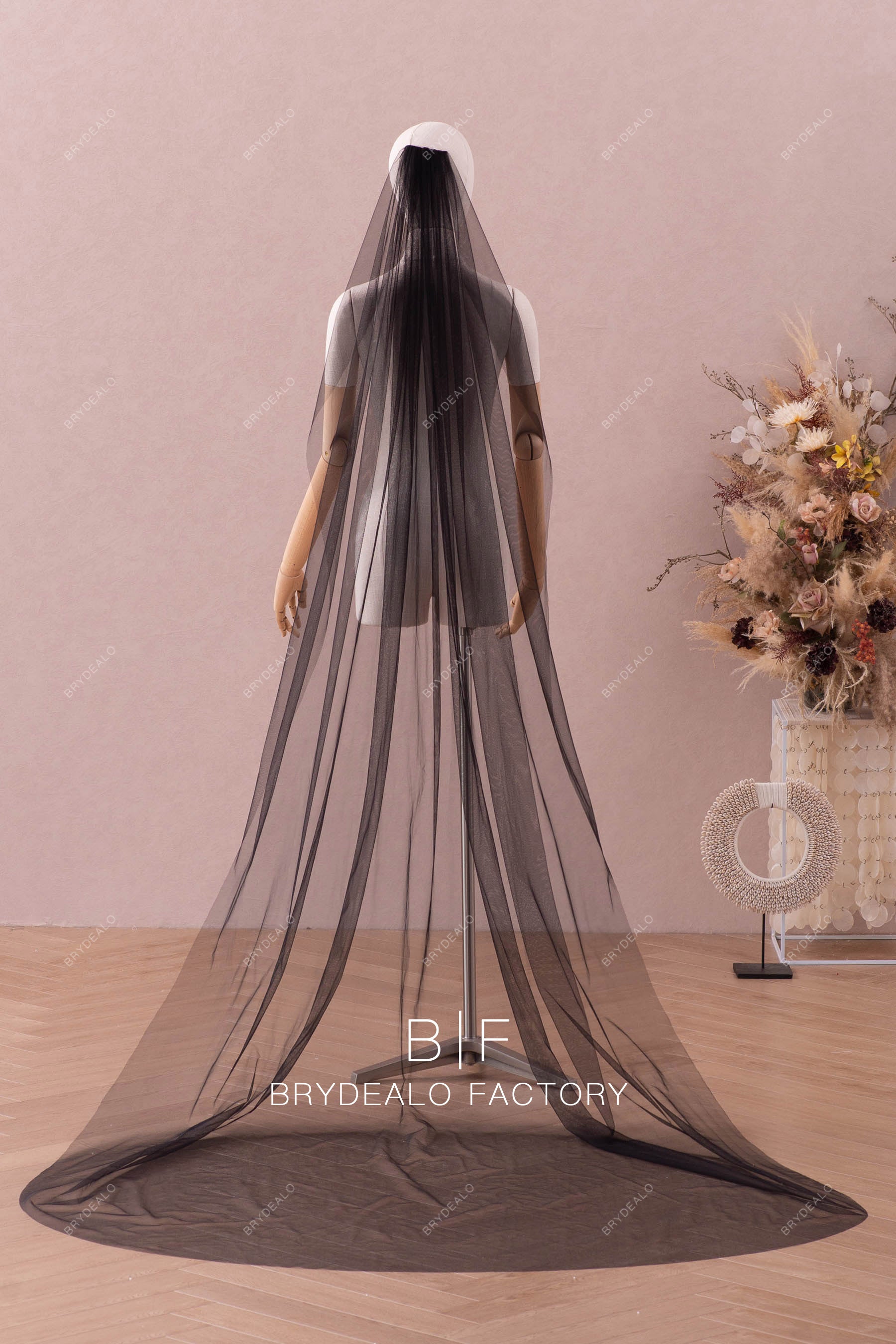 black single tier wedding veil