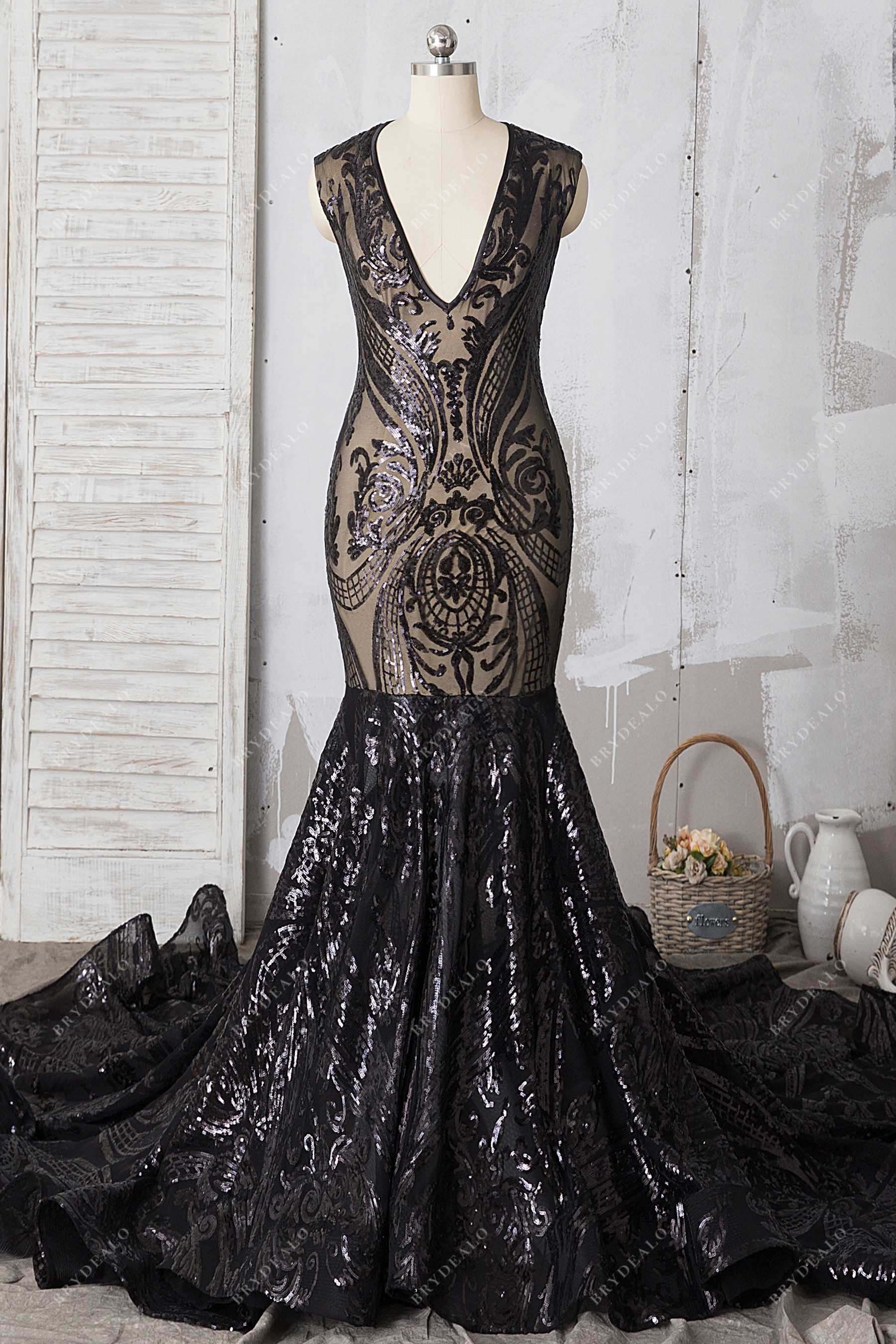 black unique sequin mermaid prom dress