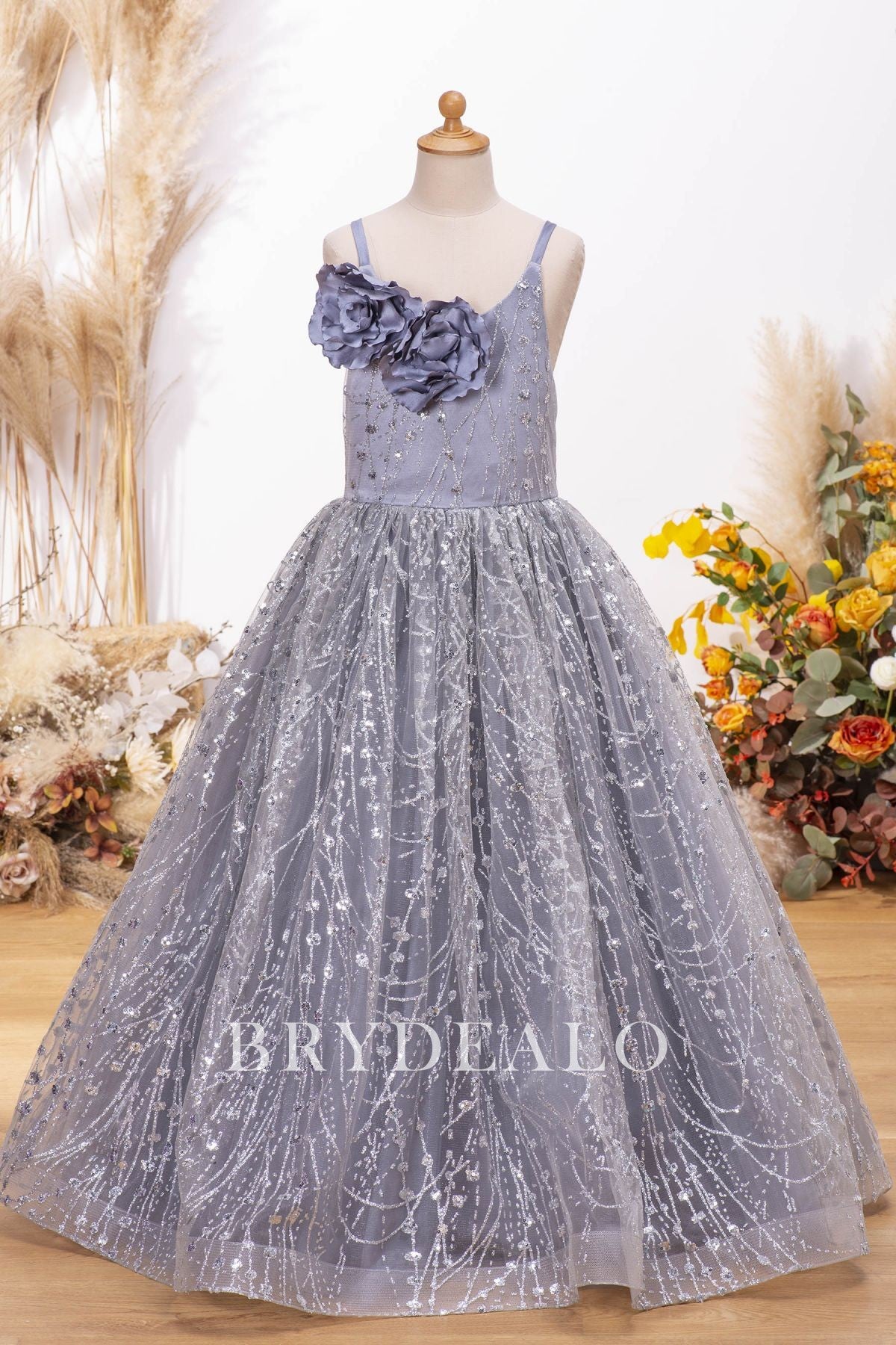 Blue grey best sale flower girl dresses