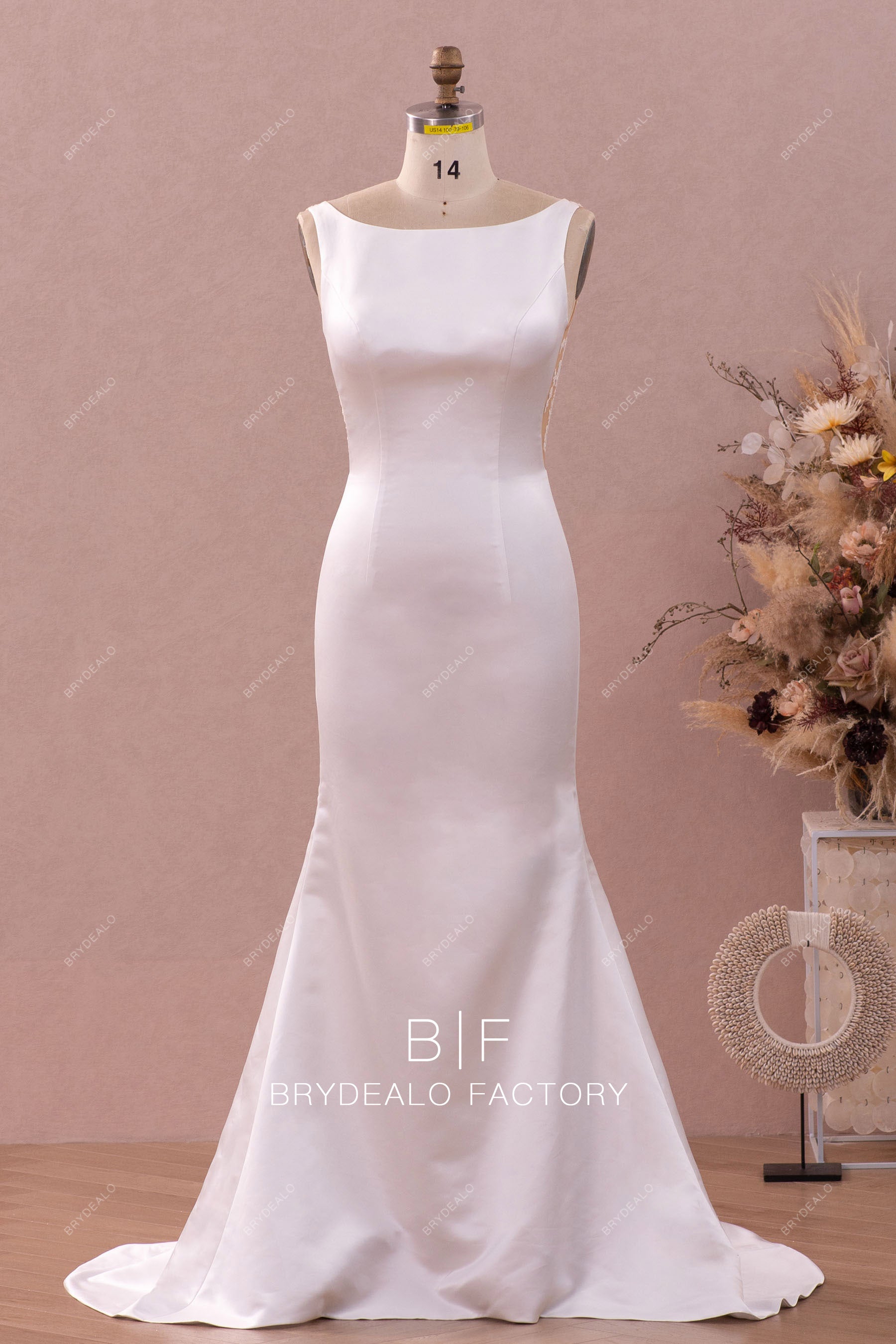 Illusion Lace Back Satin Mermaid Wedding Dress Illusion Lace Back Satin Mermaid Wedding Dress