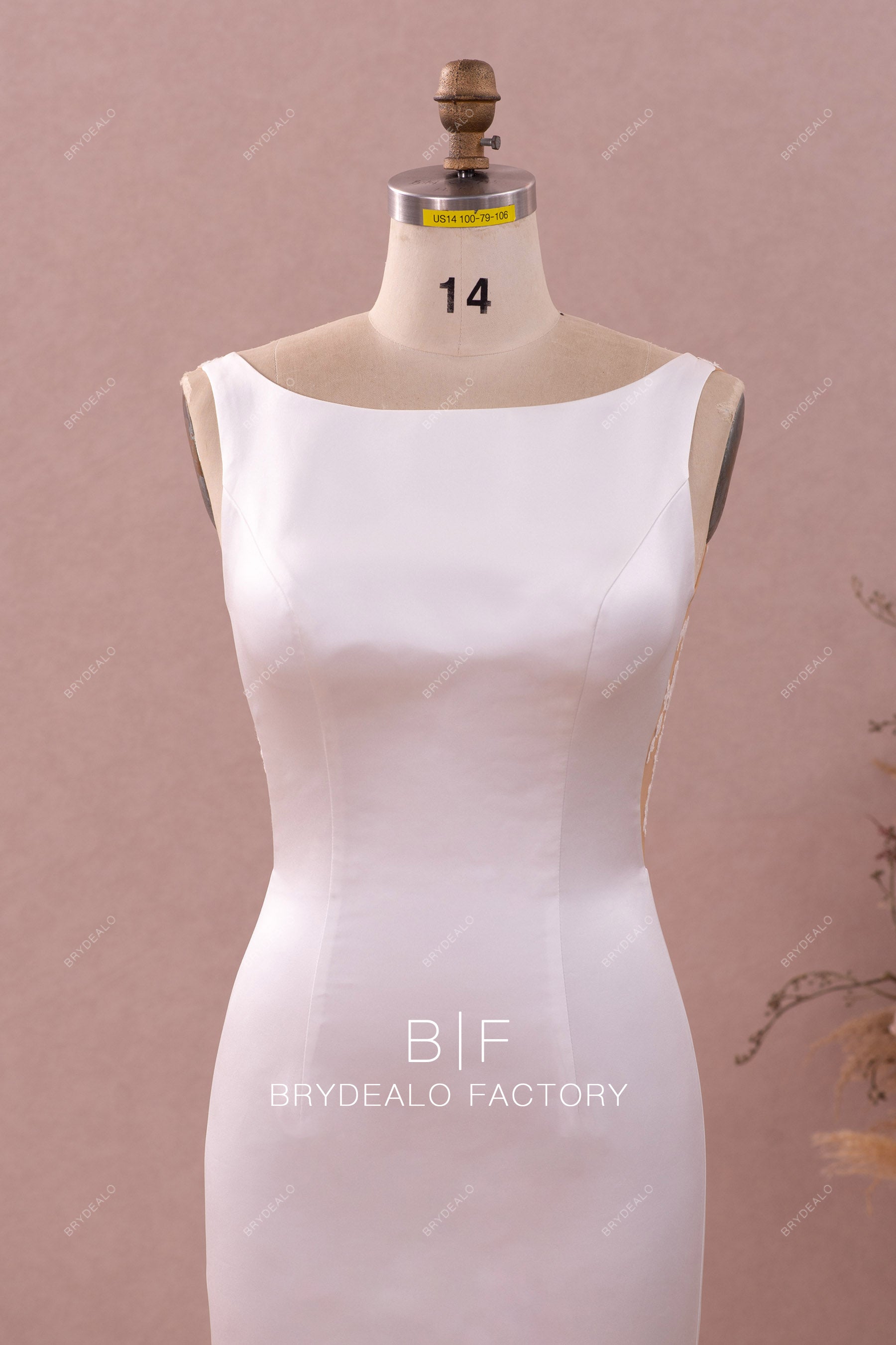 bateau neck sleeveless satin wholesale bridal dress