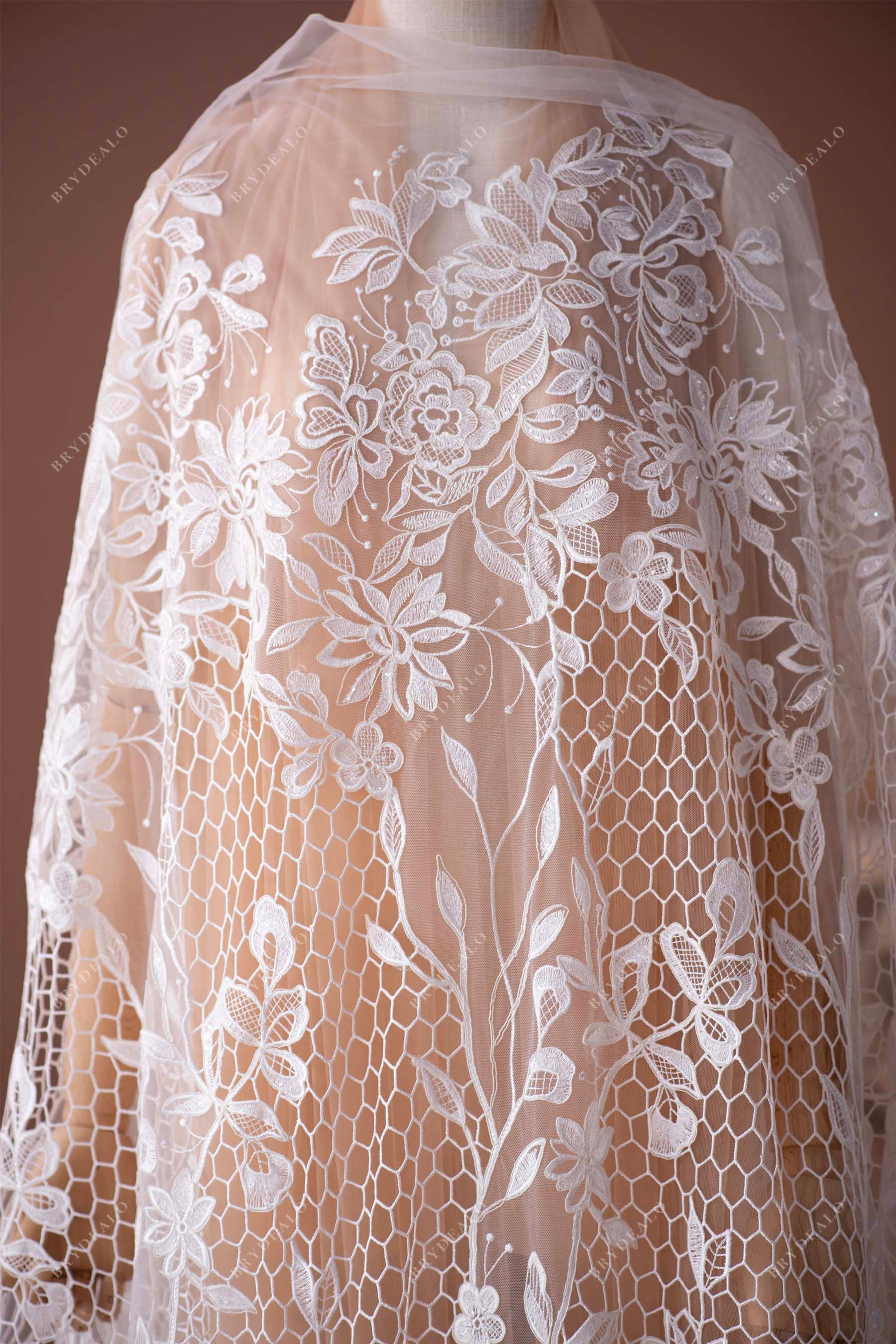 boho designer wedding dress lace fabric for wholesale