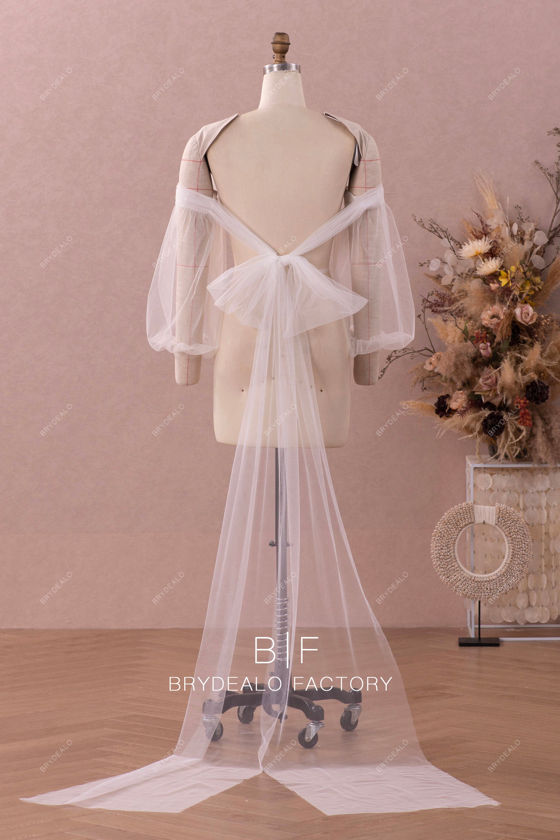 bridal detachable tulle sleeves