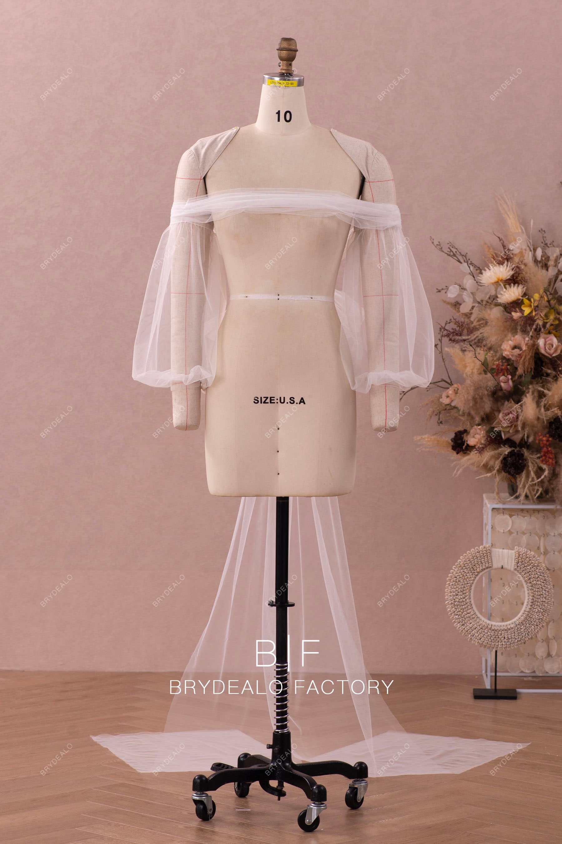 bridal off shoulder sleeved tulle sleeves
