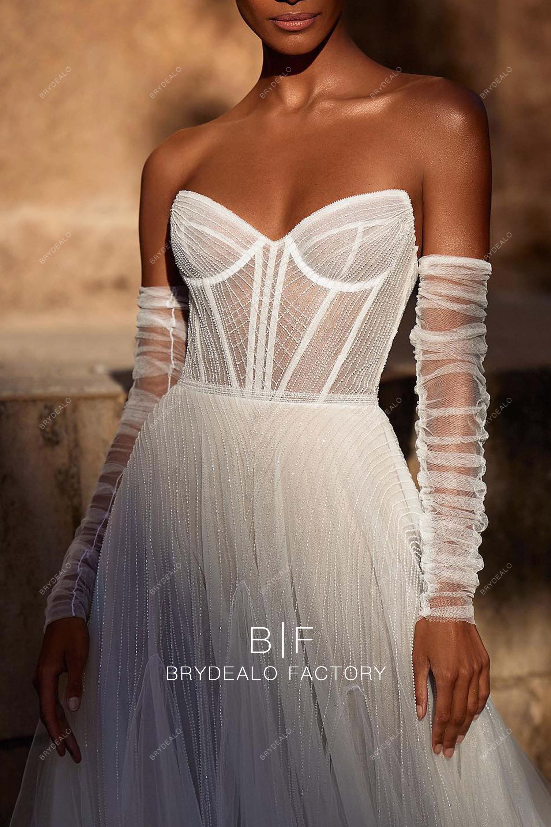 bridal ruched tulle sleeves