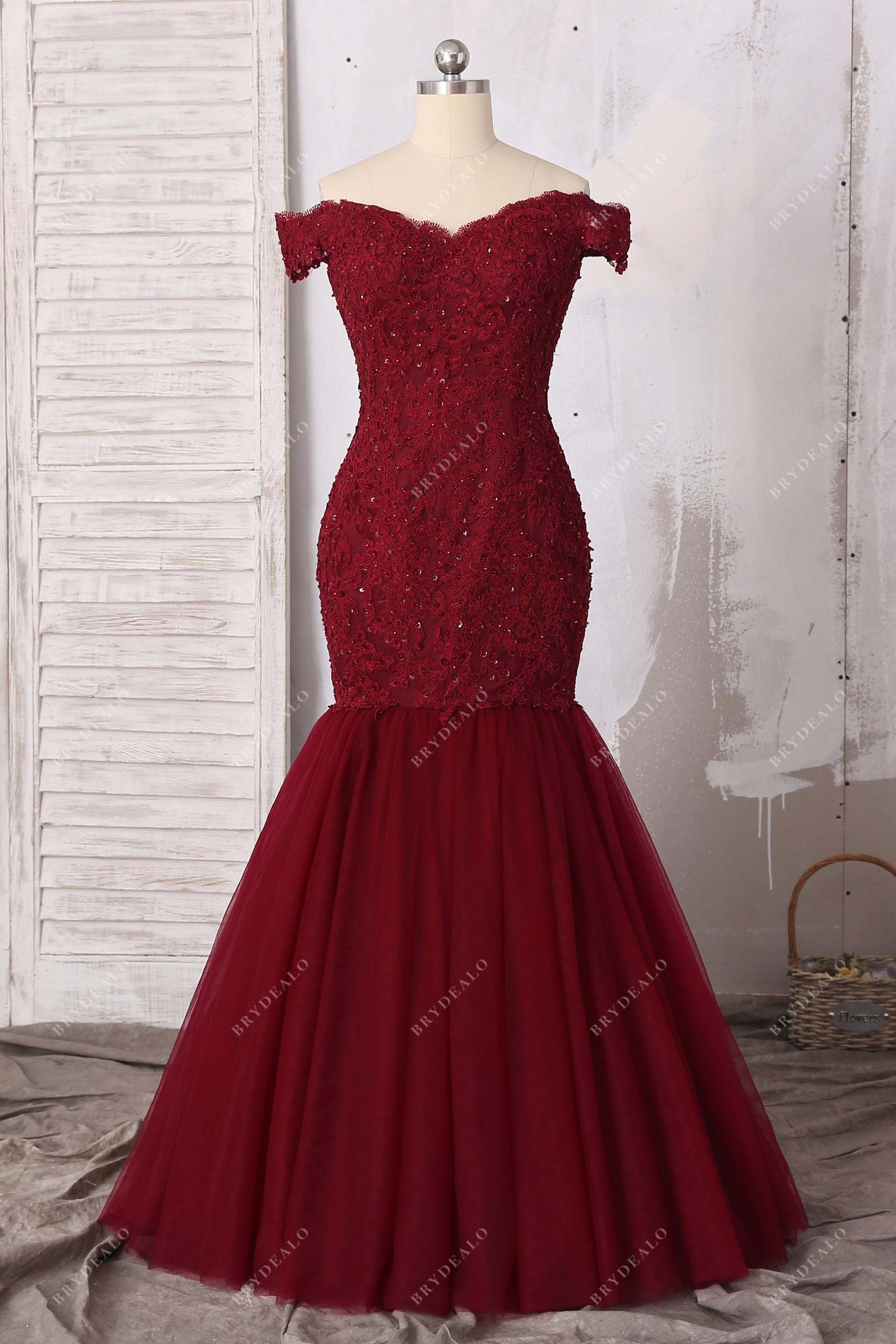 strapless open back dress A-line Ruffles Prom Dress,Dark Red Senior Formal Gown – jkprom main image 0