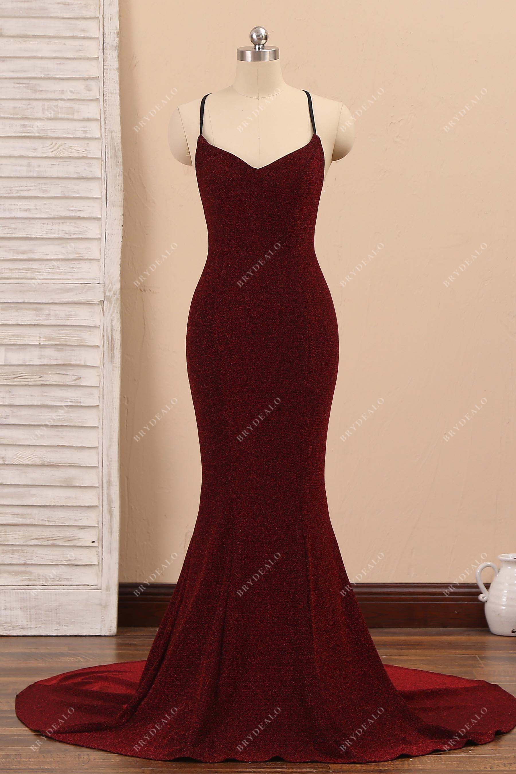 Burgundy Glitter Thin Straps Mermaid Prom Dress US 6/UK 8/EU 36 / Burgundy