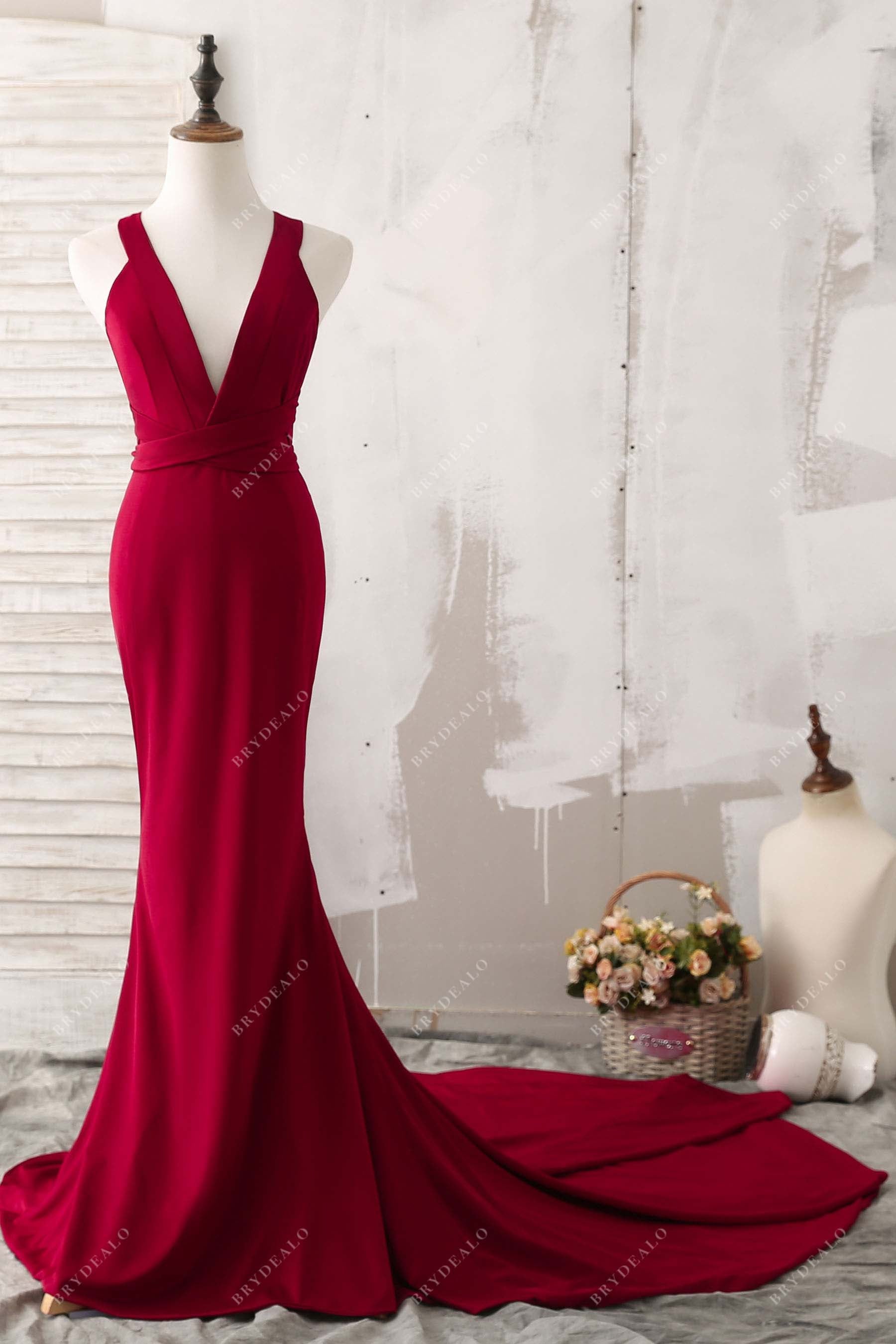 burgundy jersey mermaid dress
