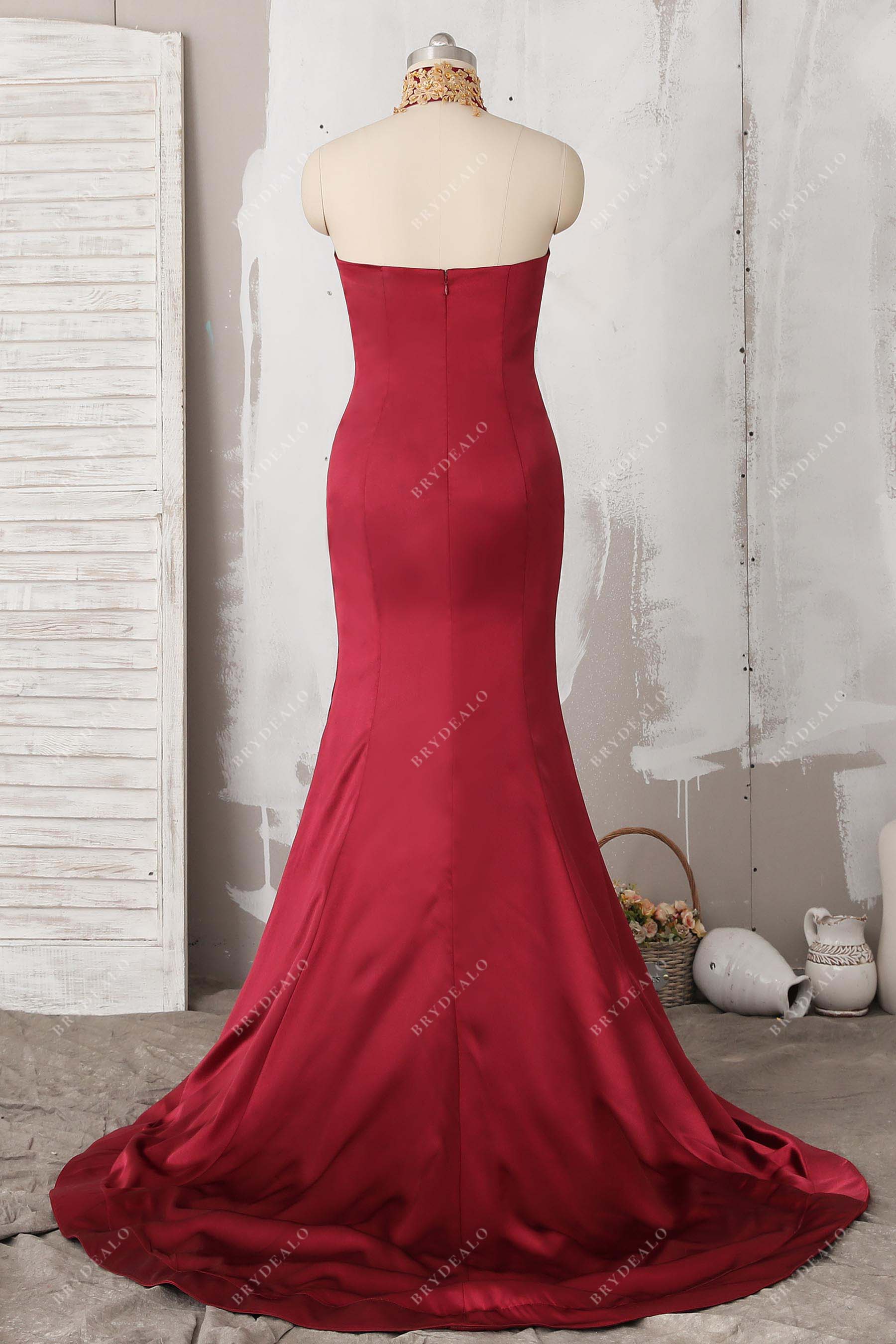 burgundy satin mermaid dress