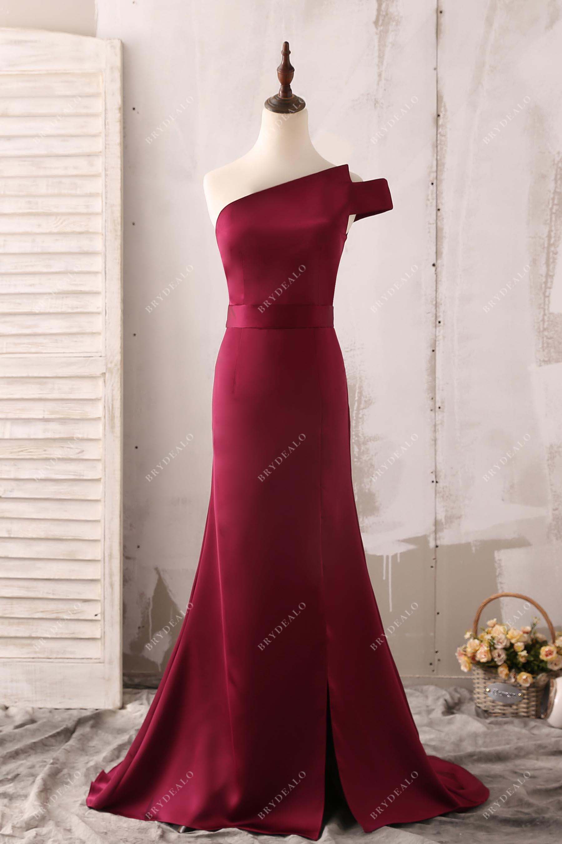 burgundy satin mermaid prom dress