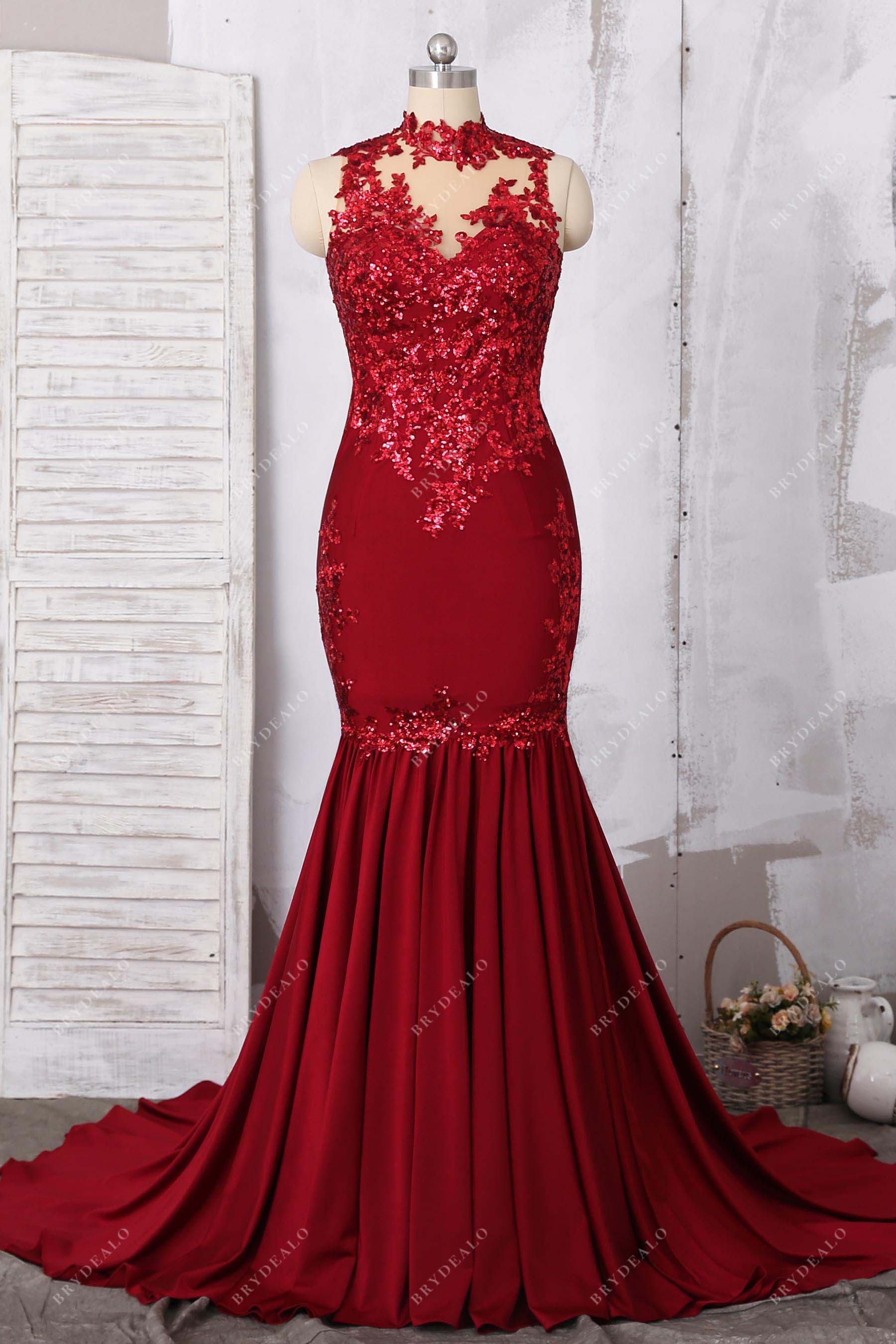 Fancy Dark Ruby Sequin Jersey Mermaid Prom Dress Fancy Dark Ruby Sequin Jersey Mermaid Prom Dress