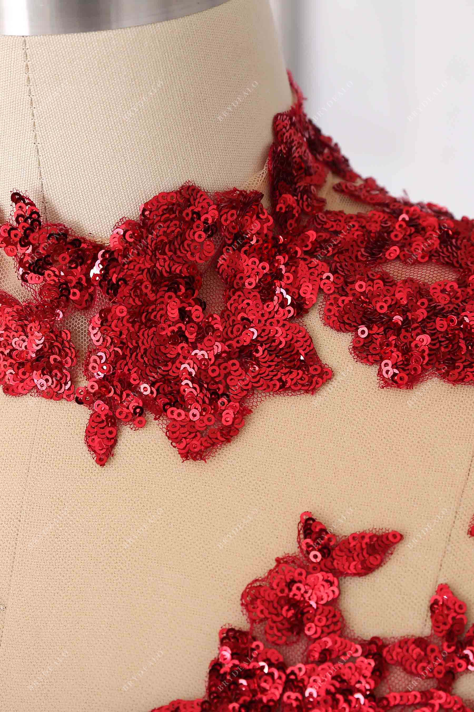 burgundy sequin appliques high neck