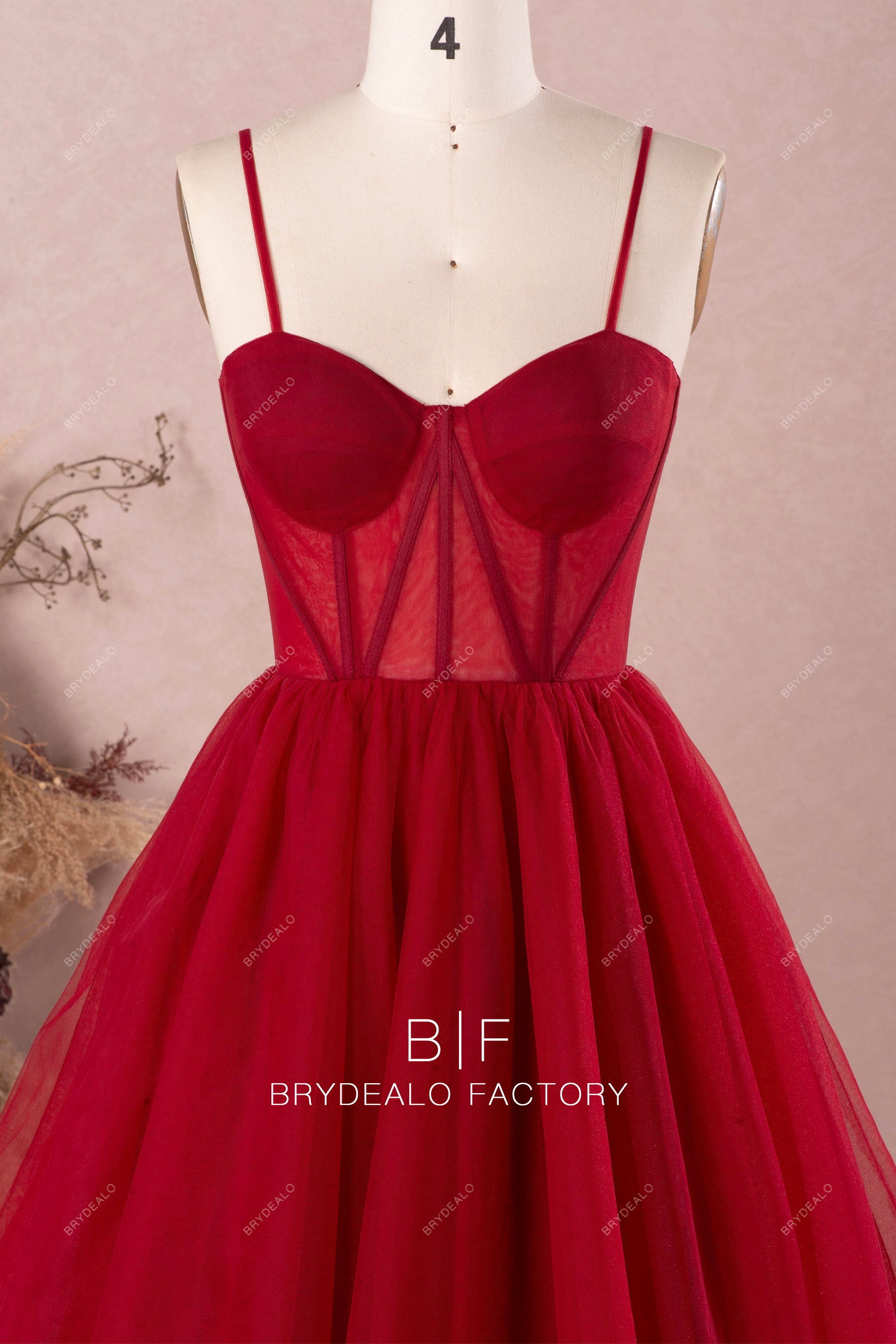 burgundy straps sweetheart corset prom dress