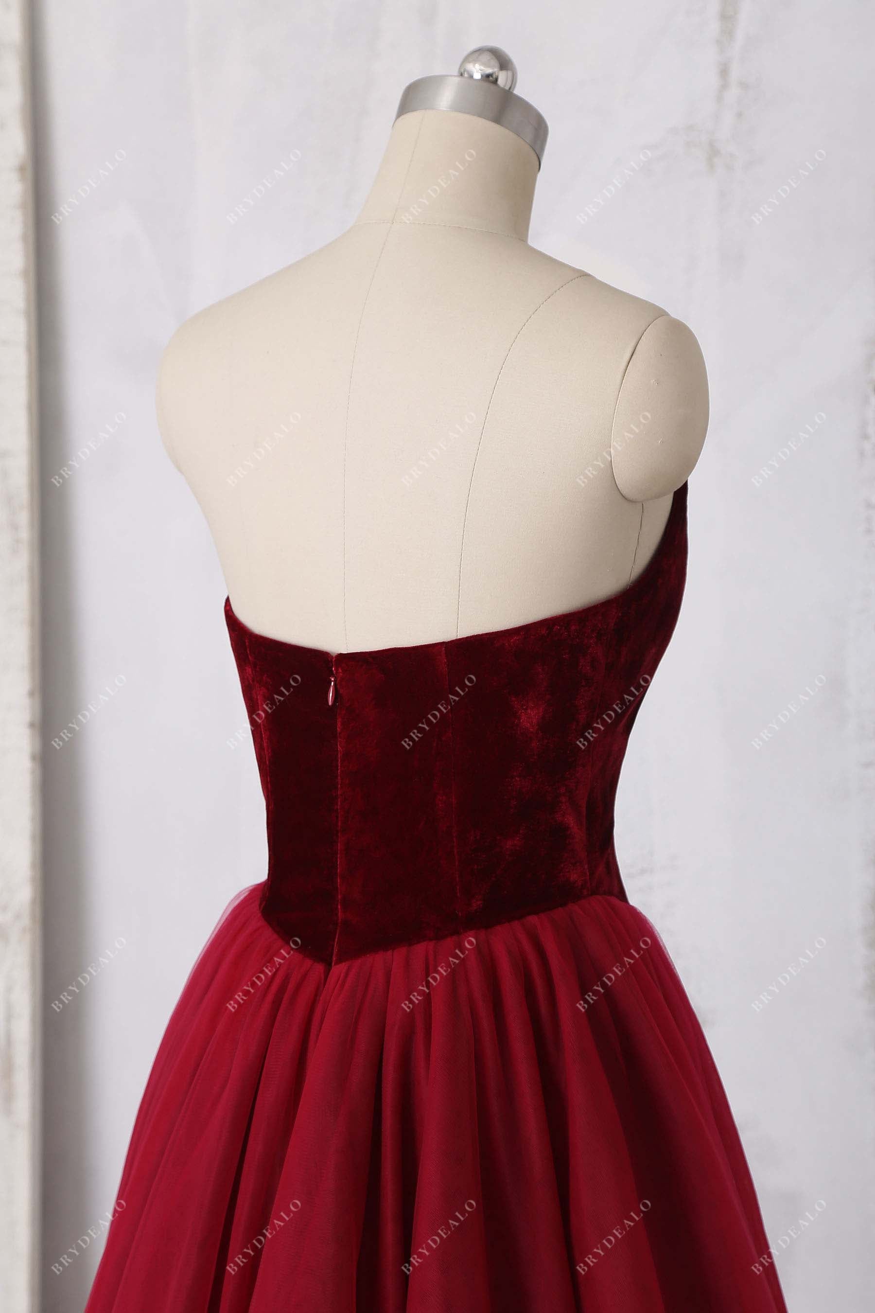 burgundy velvet prom dress