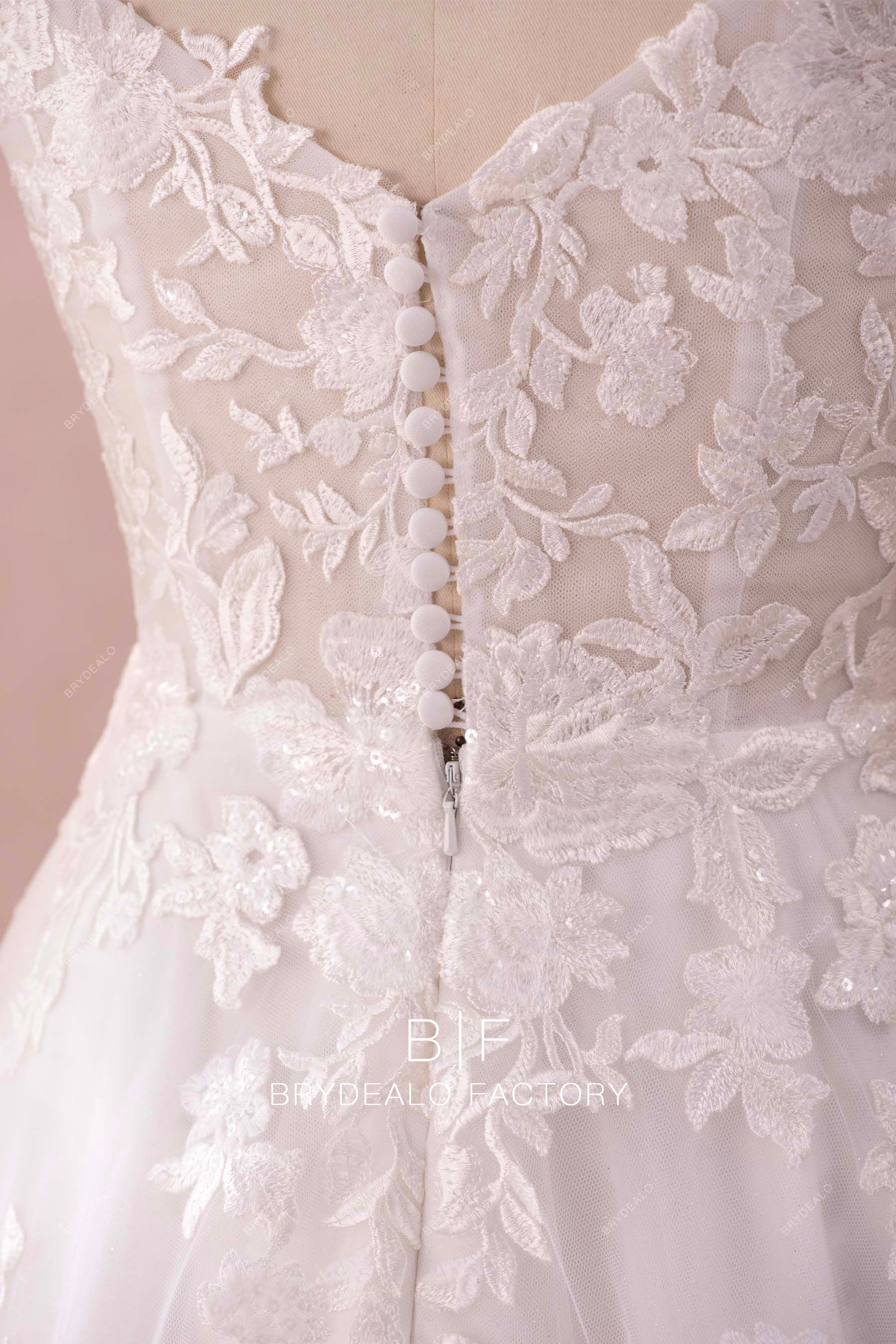 button closure lace back bridal dress