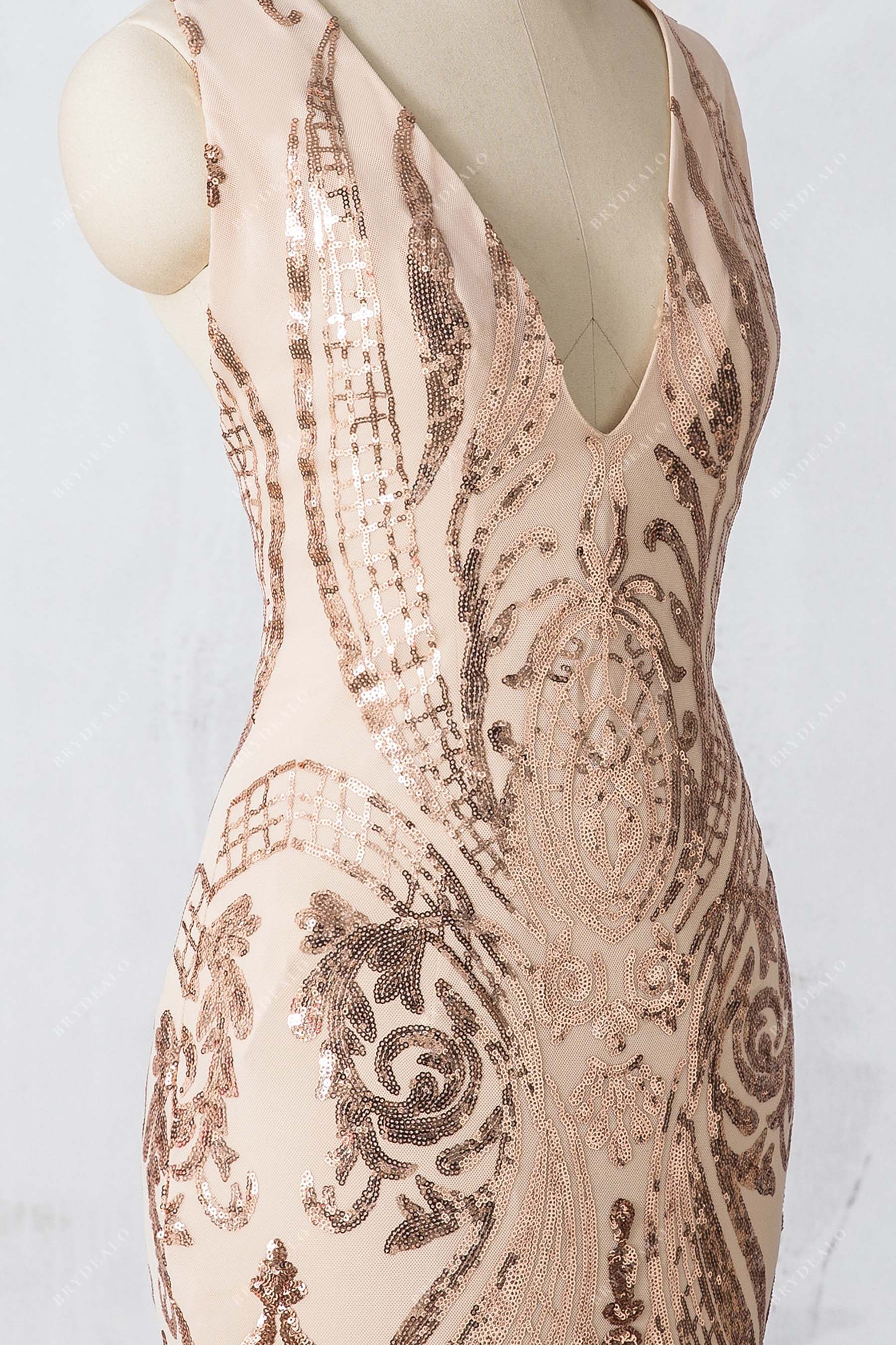 champagne gold unique sequin prom gown