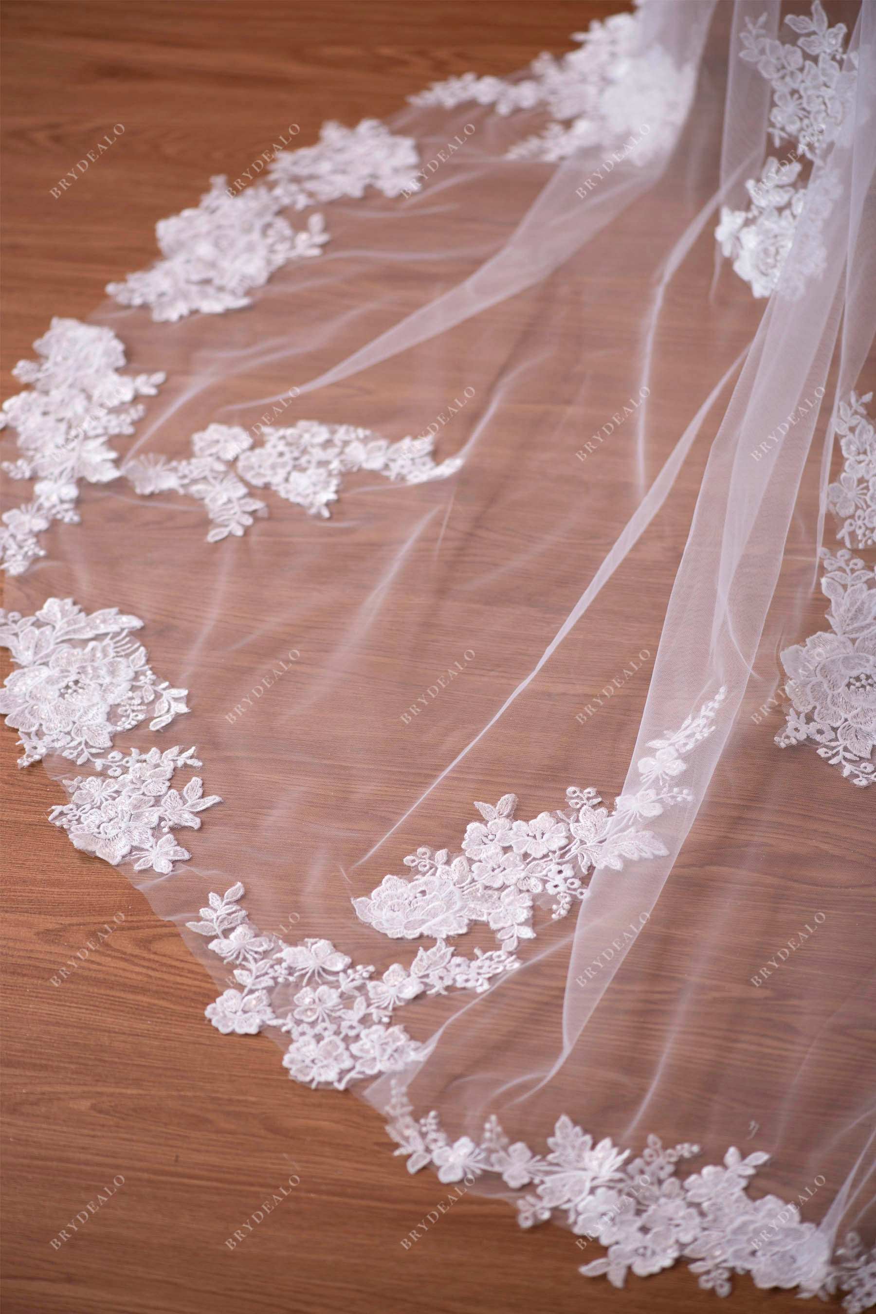 Two-Tier Chapel Length Shimmery Lace Bridal Veil