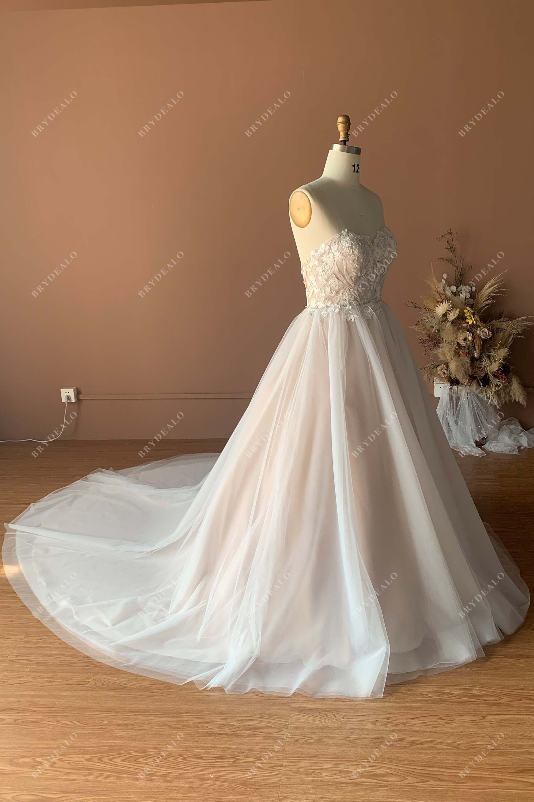Custom Strapless Sweetheart Lace Long Wedding Gown
