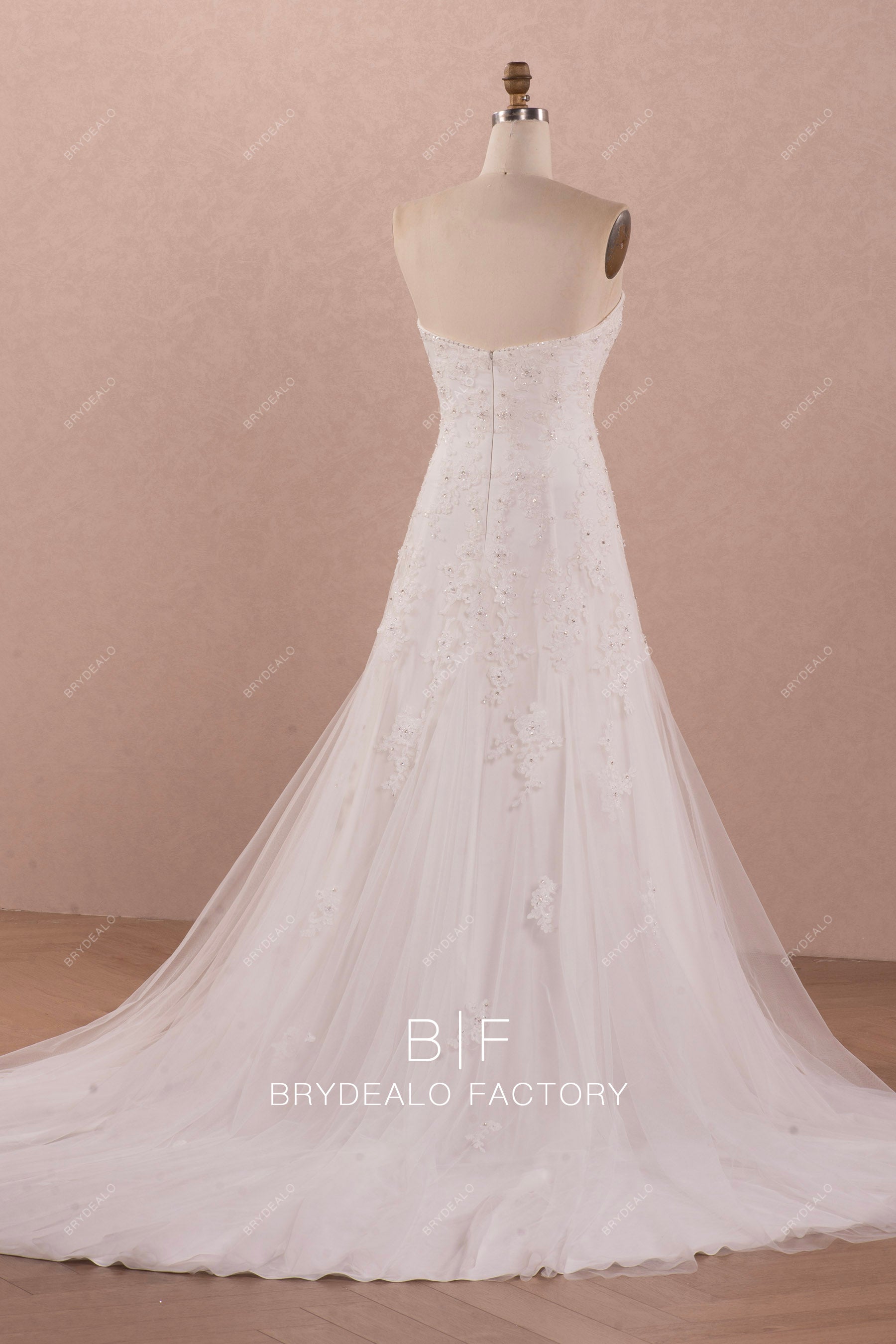 chapel train long lace wedding dress