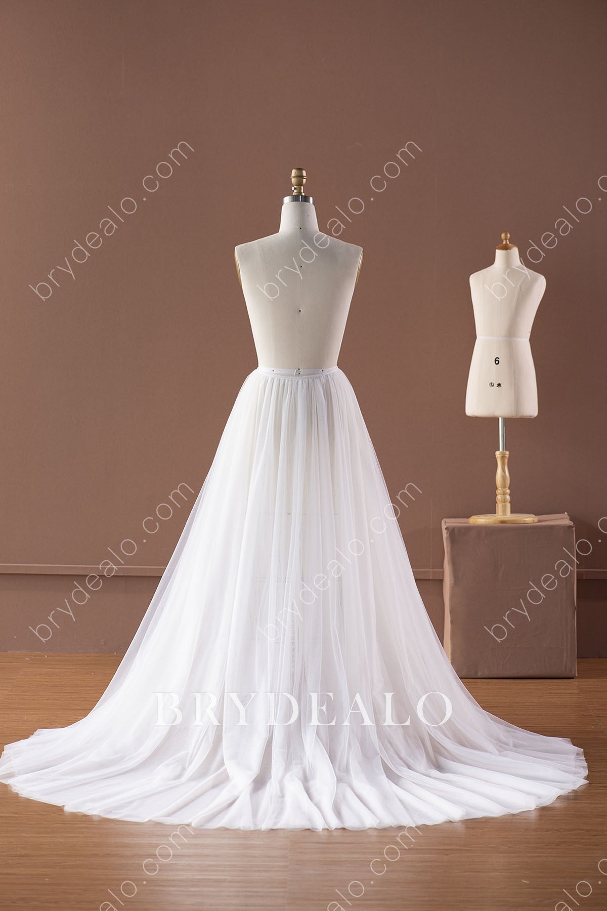 chapel train tulle bridal overskirt