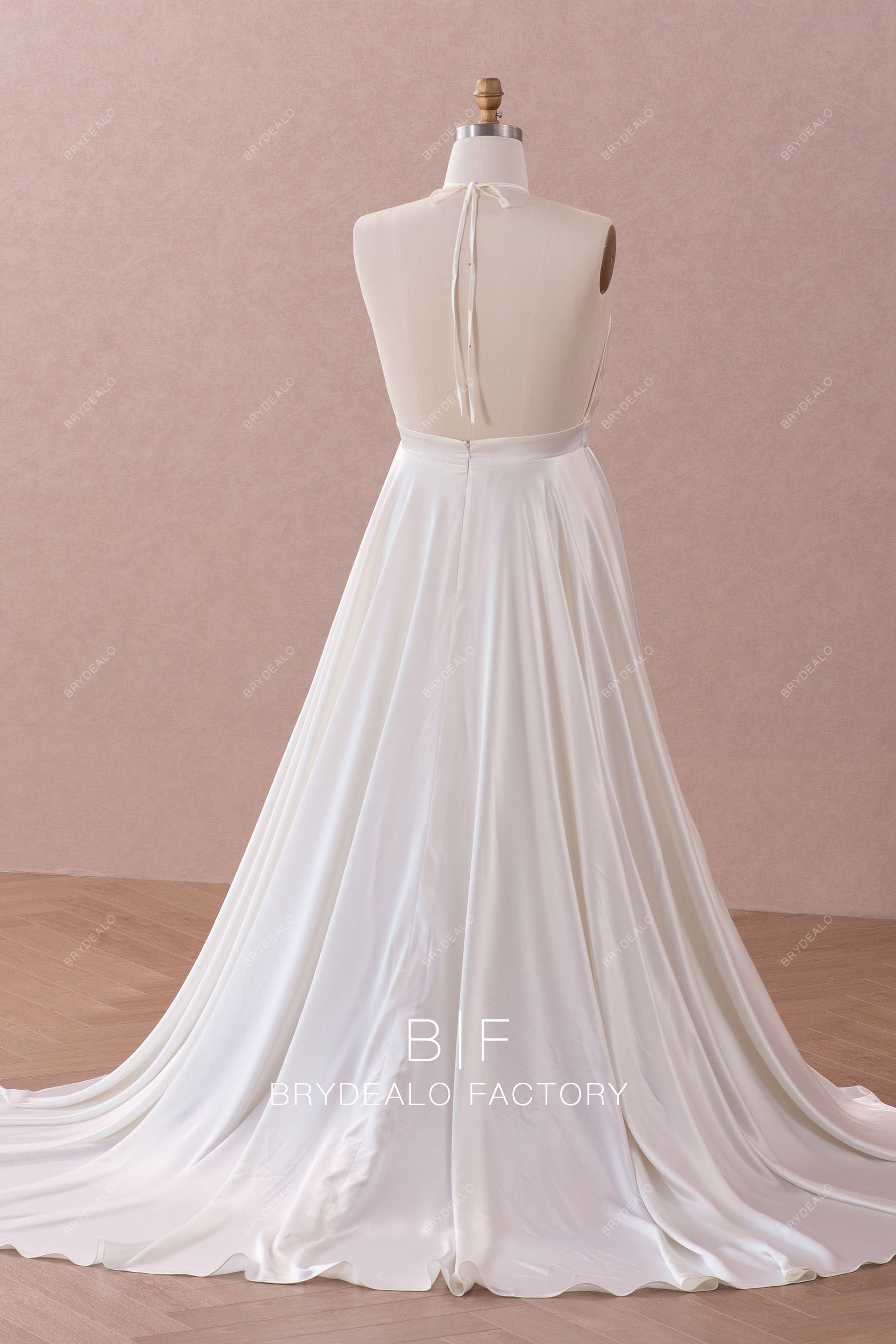 charmeuse satin open back long wedding dress