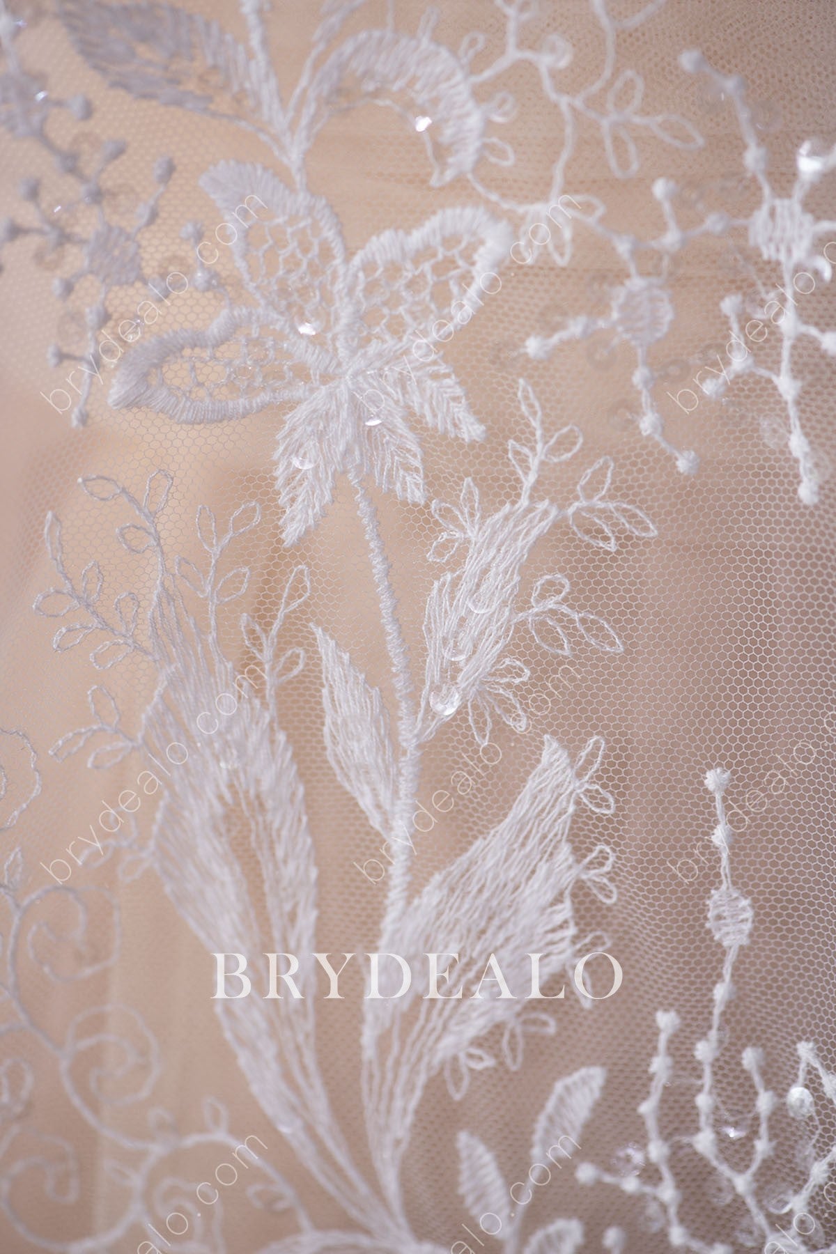 Wholesale Sequined Floral Leafy Lace Fabric
