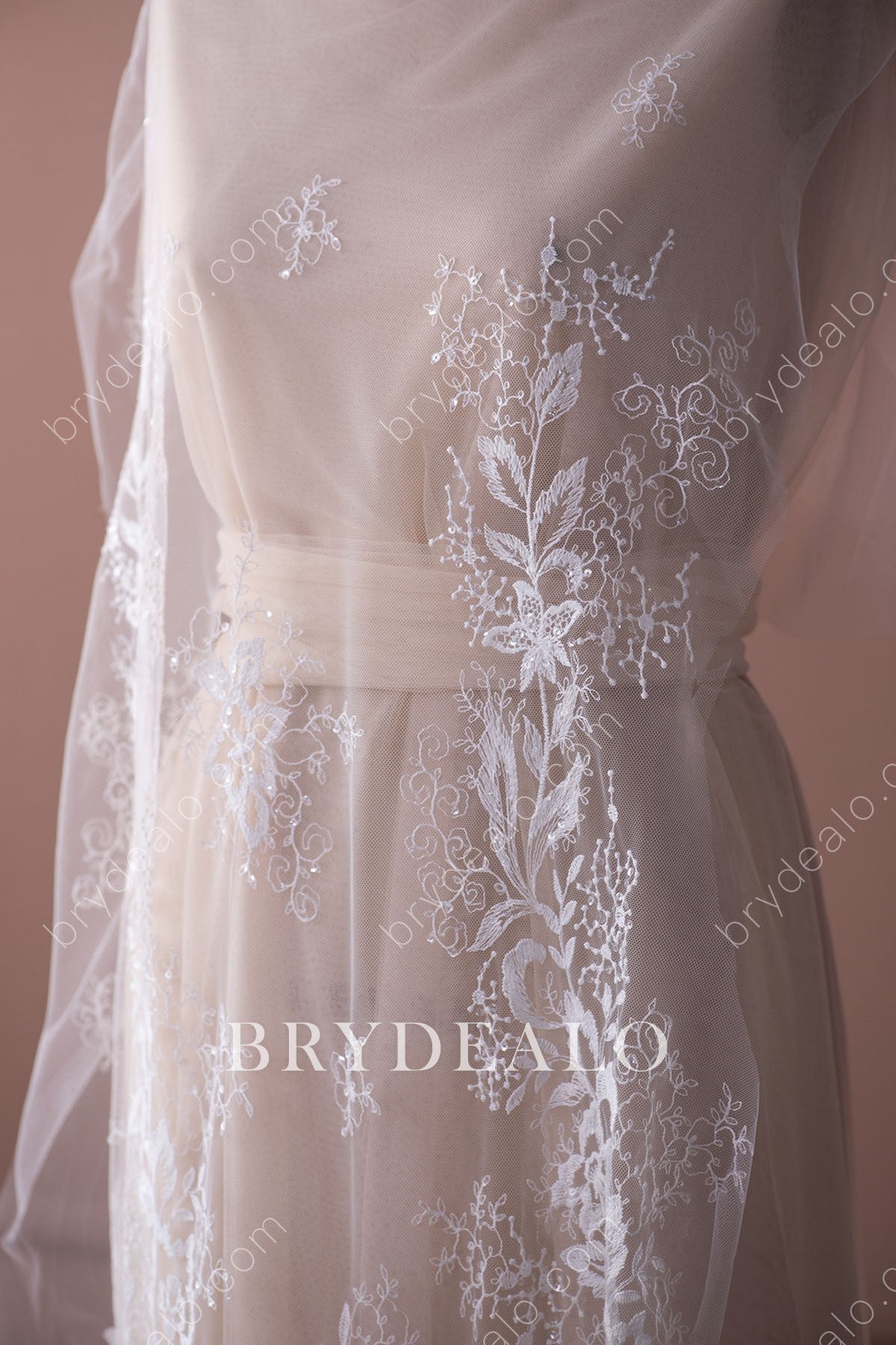 Sequined Floral Leafy Lace Fabric