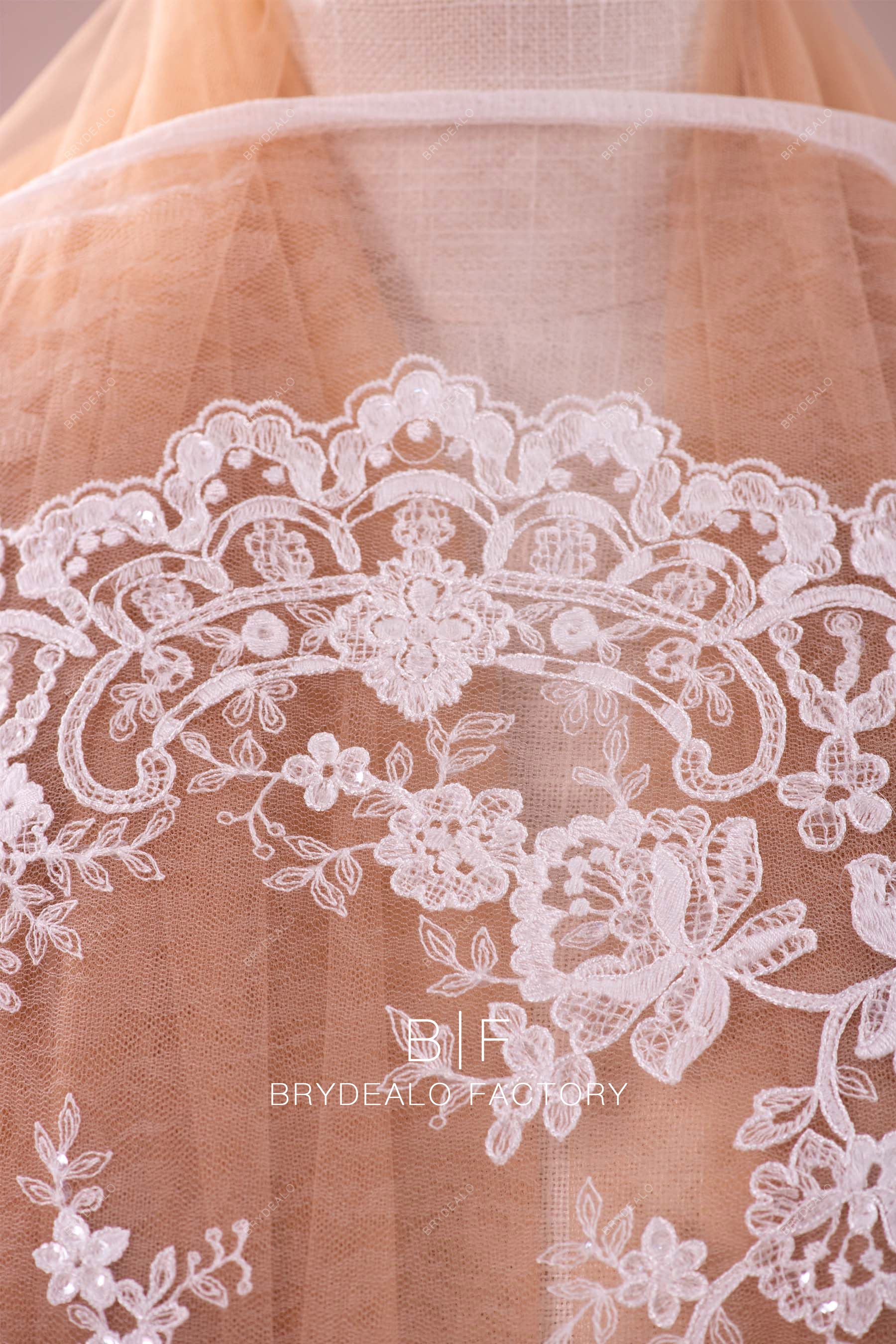 High Quality Shimmery Sequin Corded Flower Double Border Lace for Wholesale