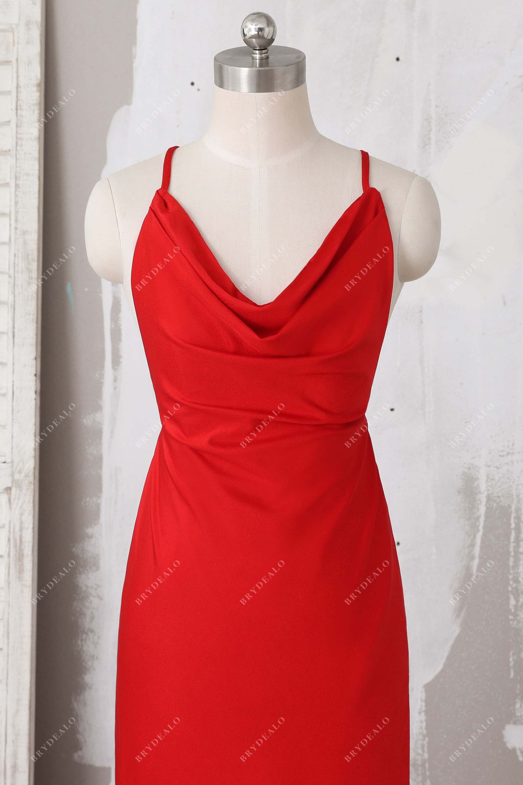 cowl halter neck red jersey prom gown