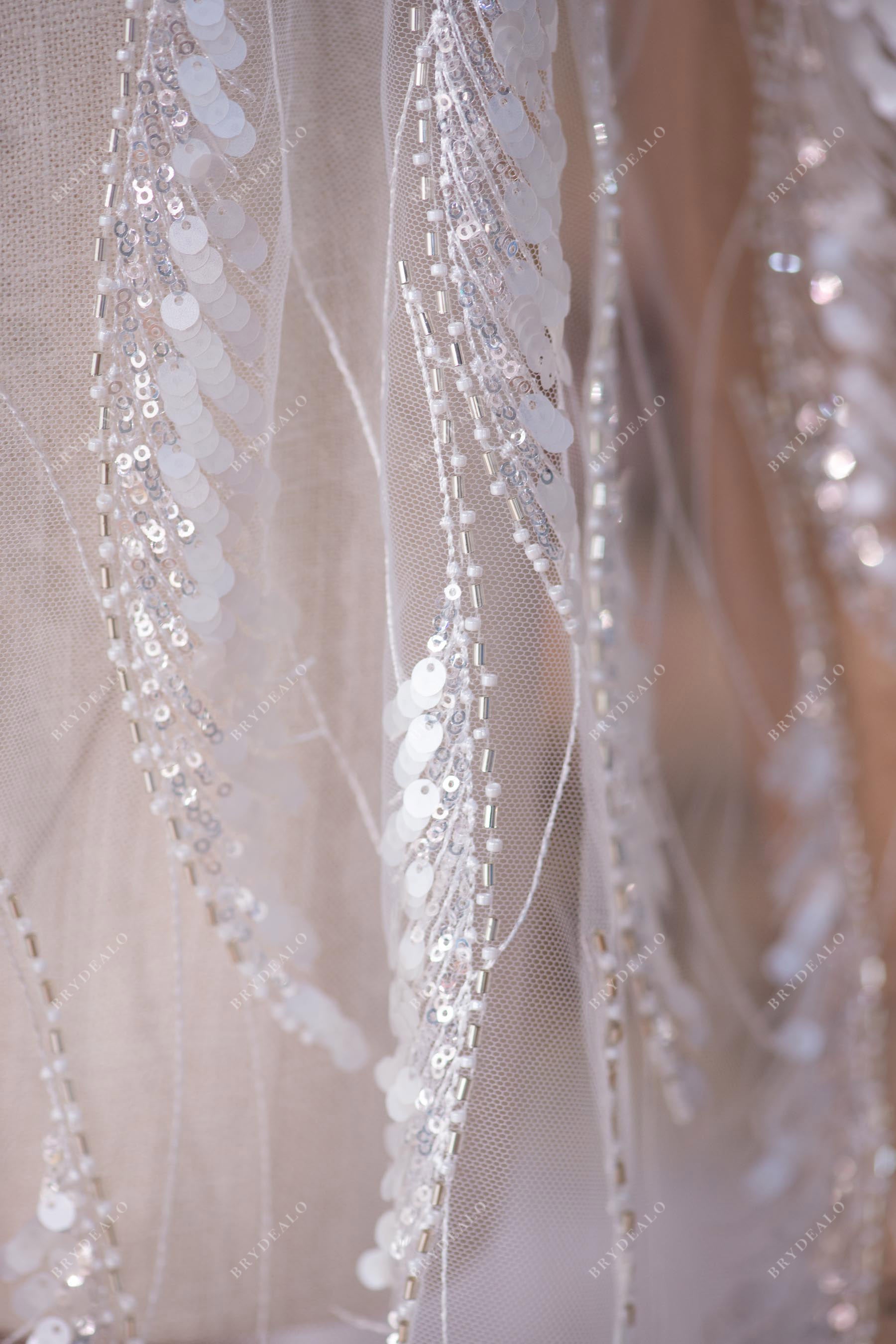 Sequined Wave Pattern Bridal Lace Fabric