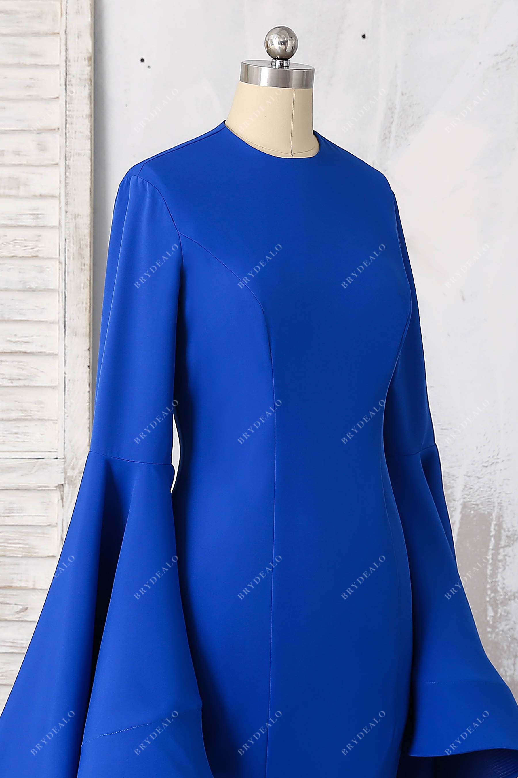 crew neck matte royal blue prom dress