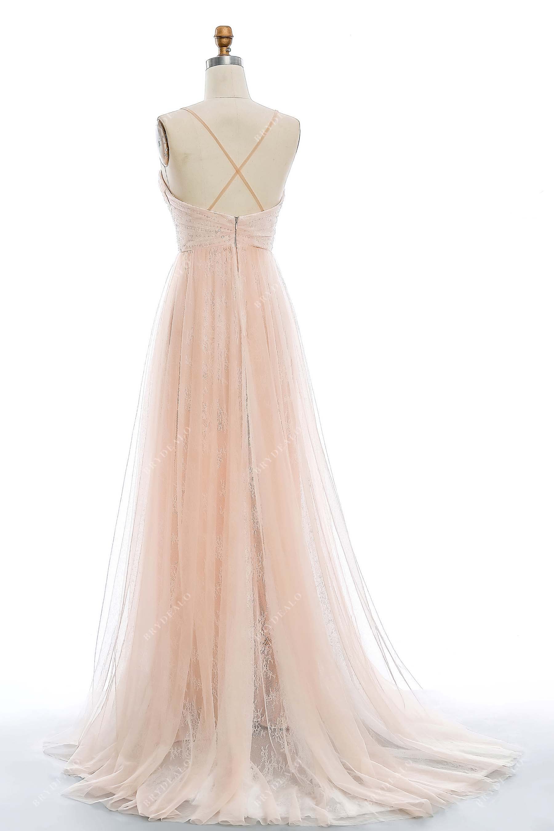 crisscross open back A-line wedding dress
