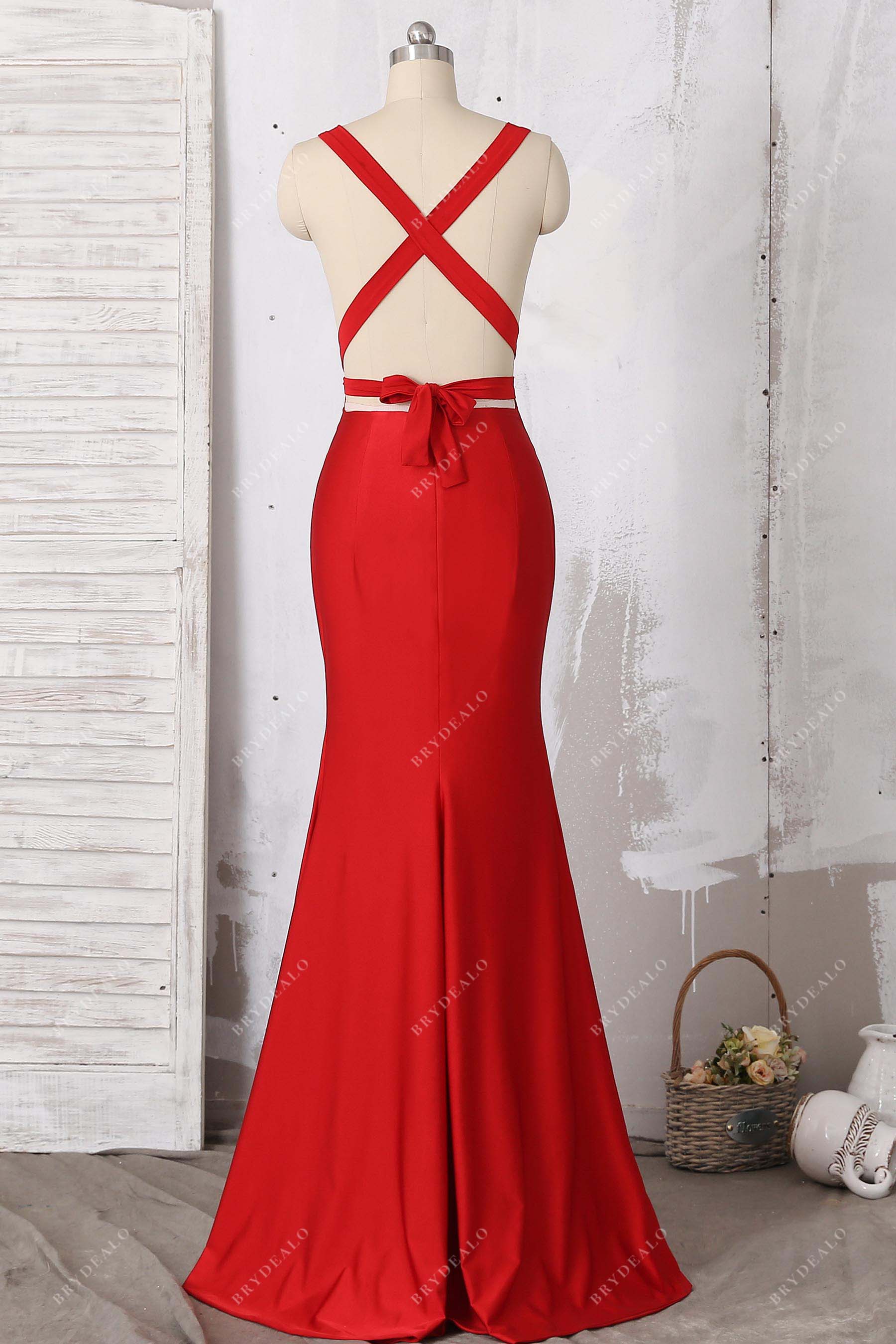 crisscross open back floor length jersey dress