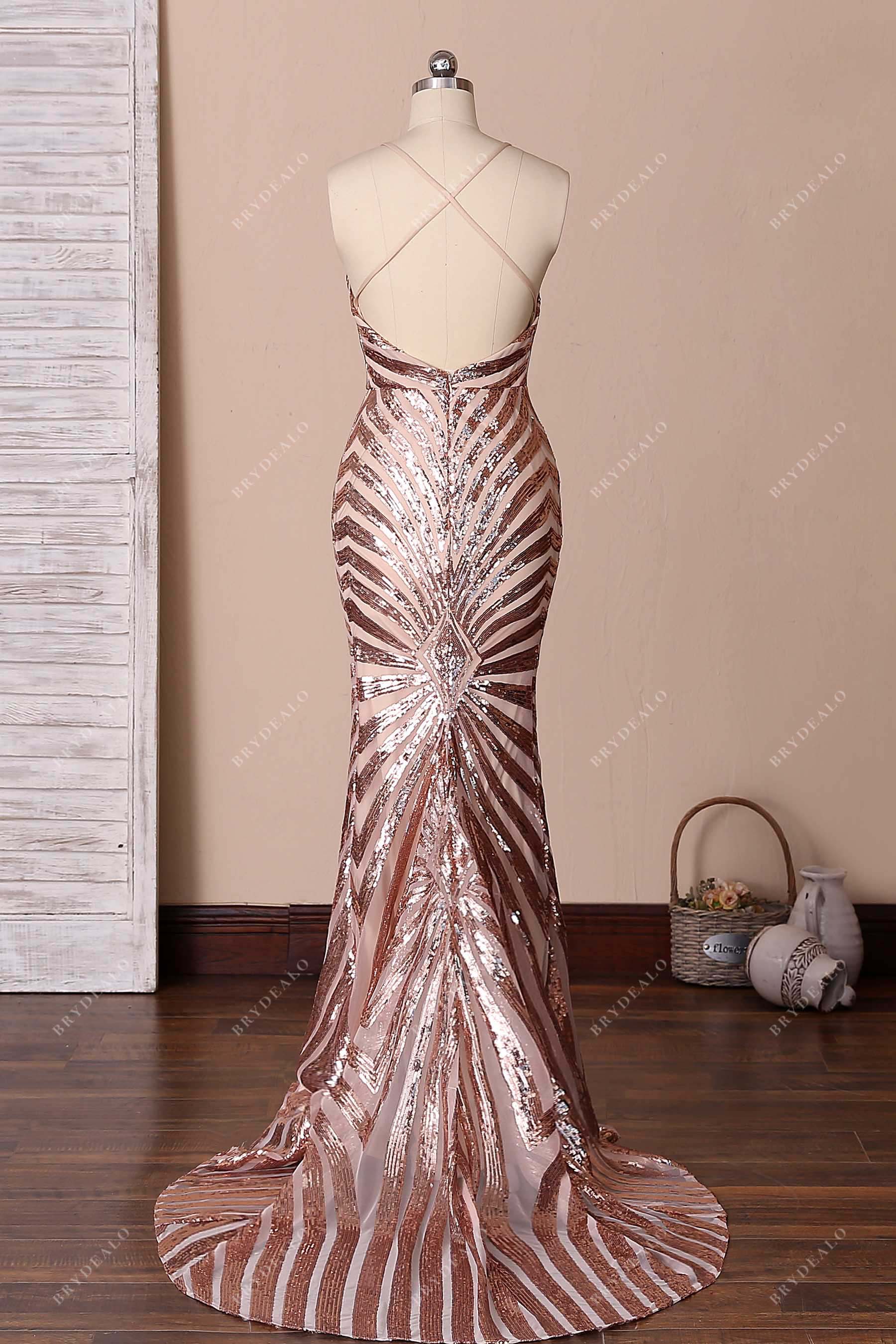 crisscross open back mermaid prom gown