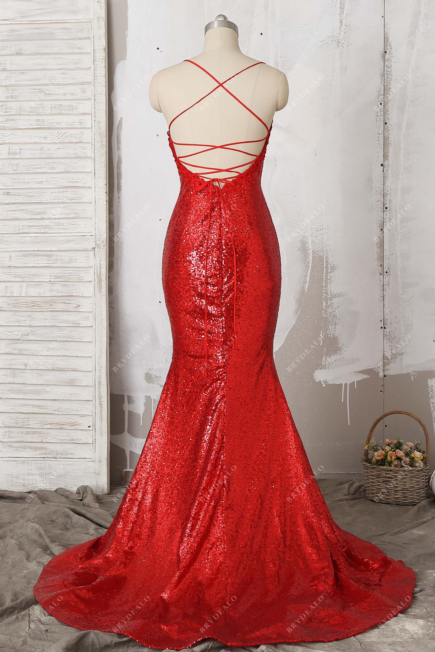 crisscross open back mermaid prom gown
