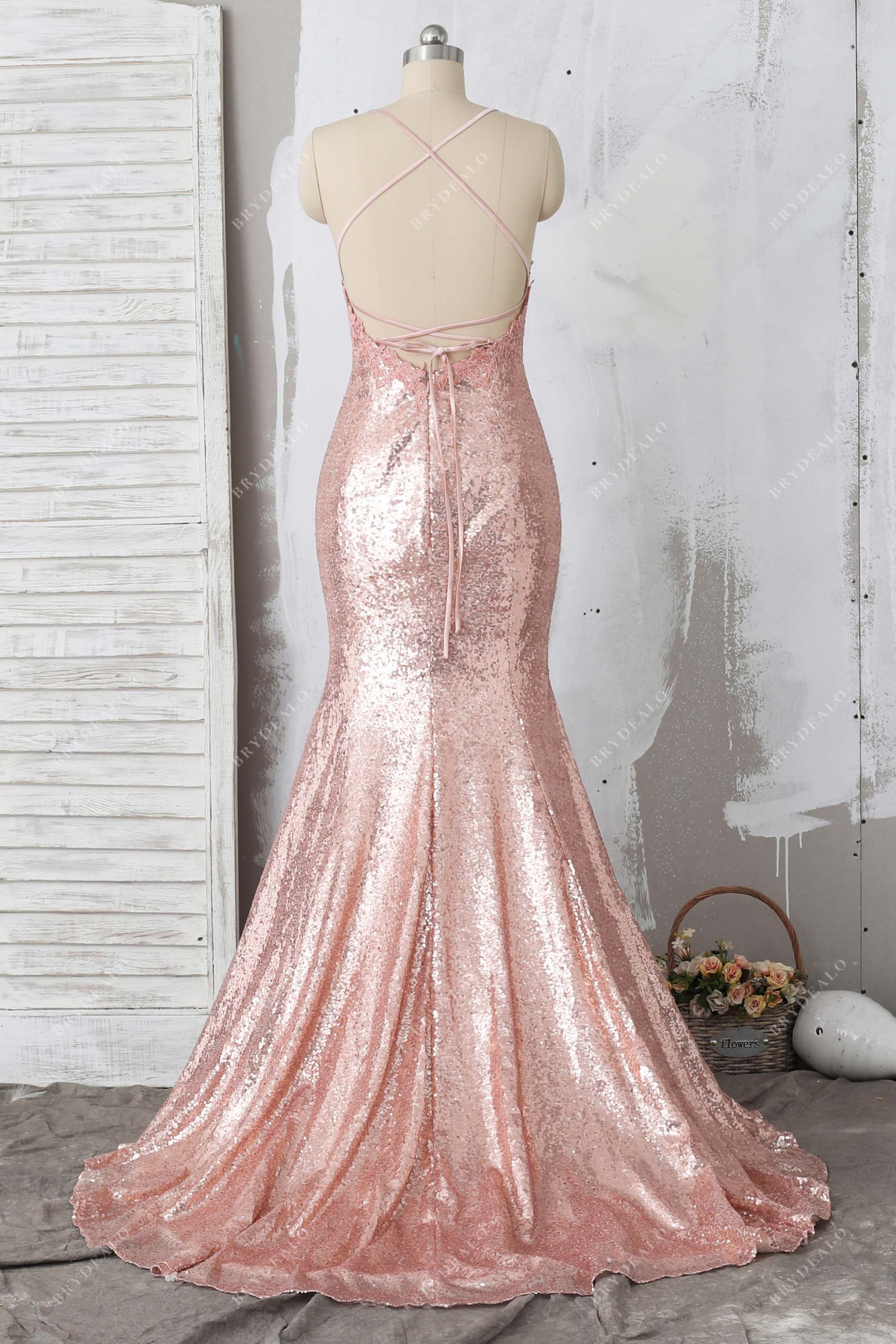 crisscross open back mermaid prom gown